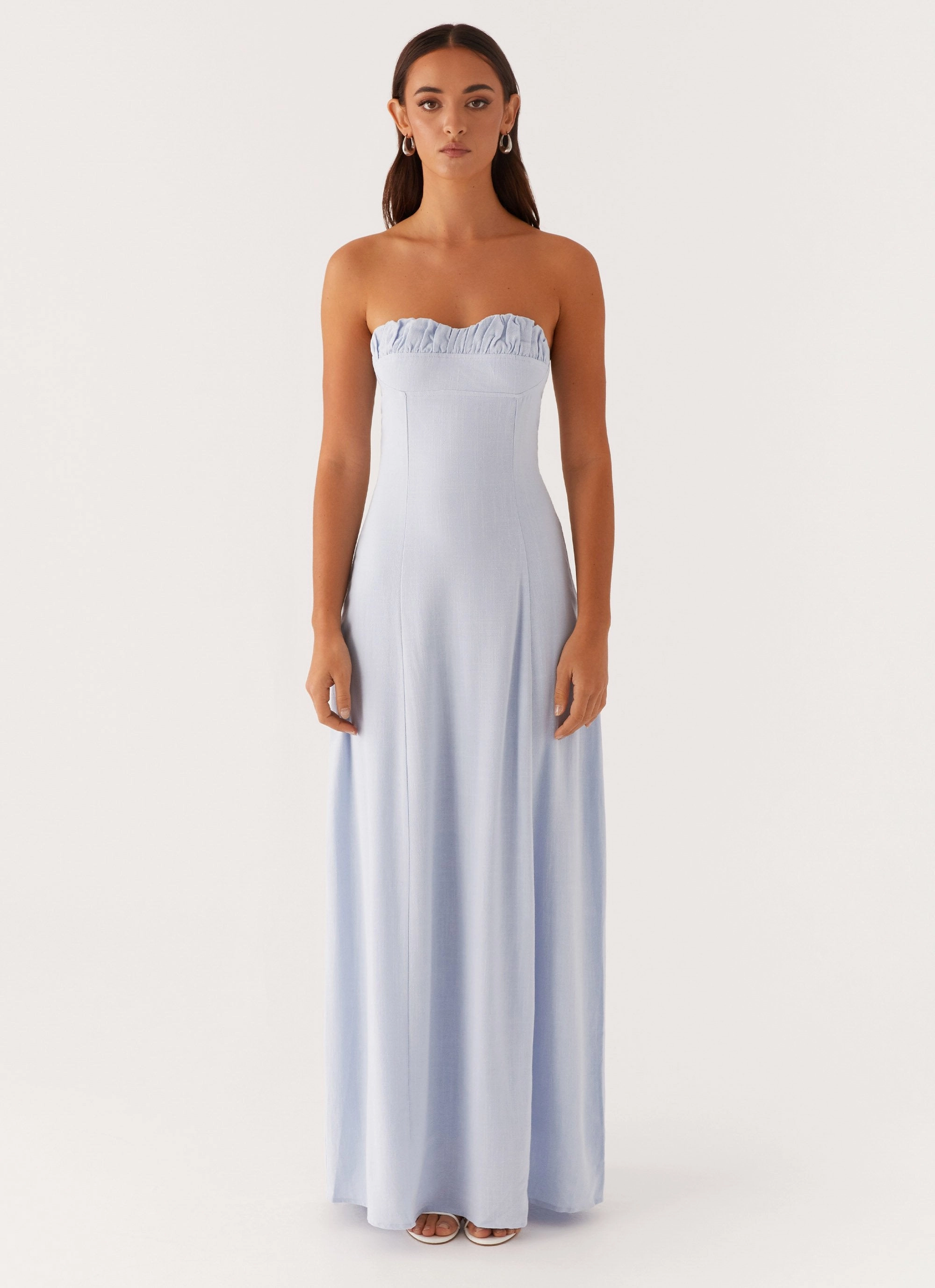 Rhinestone-Detail Tayla Linen Maxi Dress - Blue