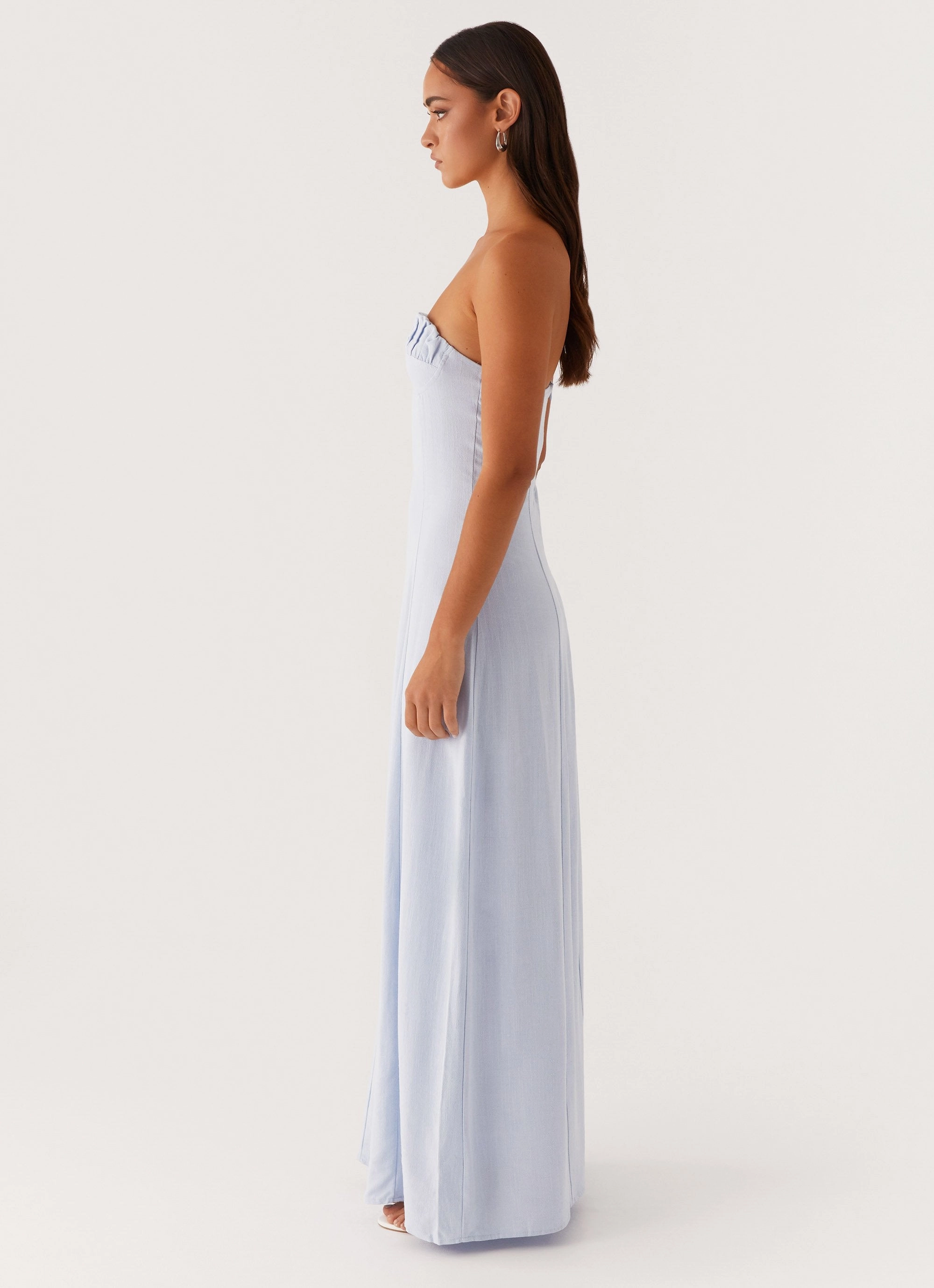 Urban Light Stylish Waistband Design Tayla Linen Maxi Dress - Blue