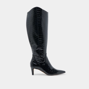 SHILAH WIDE CALF BOOTS NOIR EMBOSSED LEATHER Premium Quality