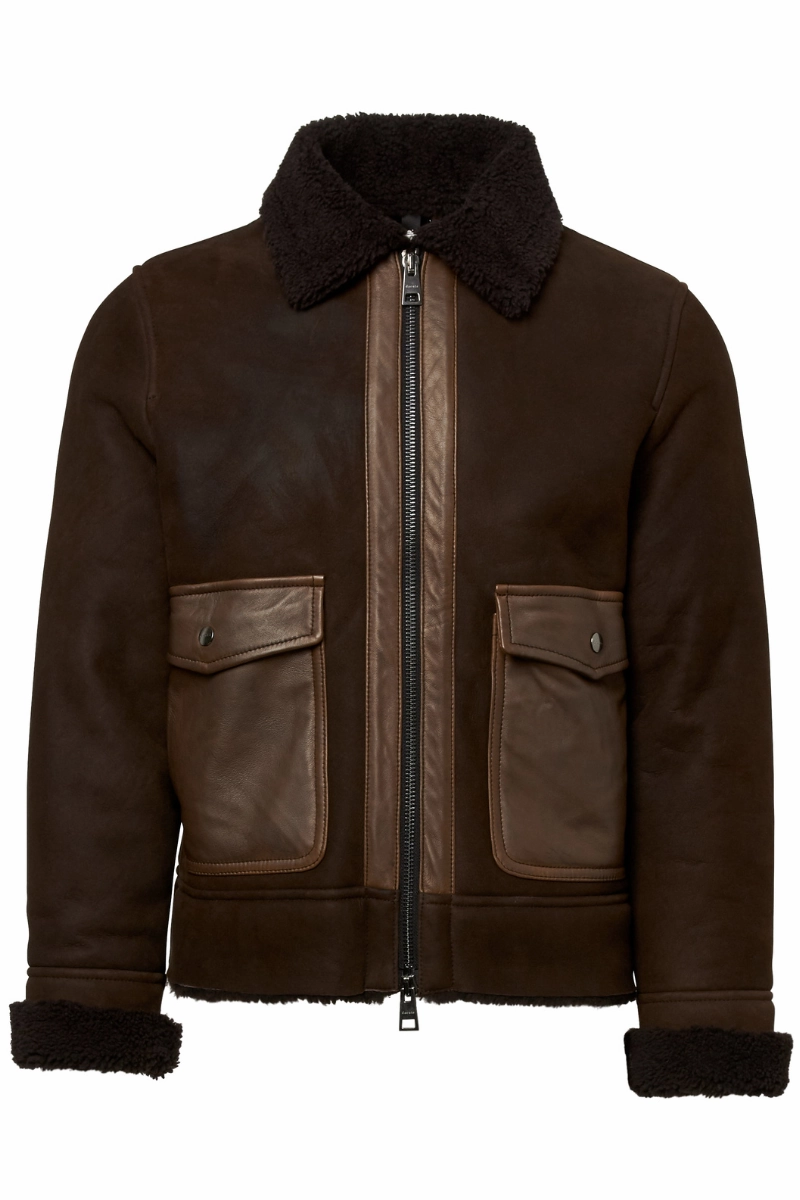 Autumn Vibe elastic waistband Waxed Shearling Bomber Jacket