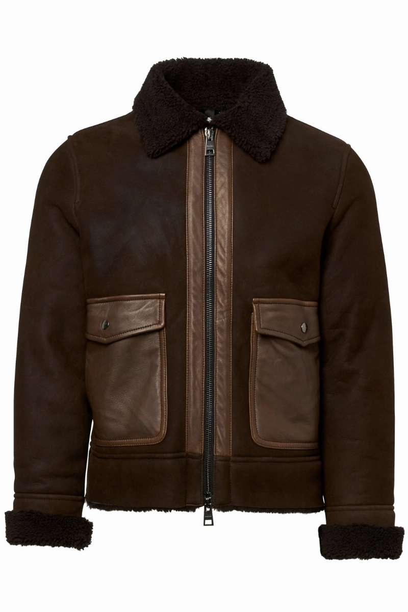 Waxed Shearling Bomber Jacket Heavy Duty Zippers