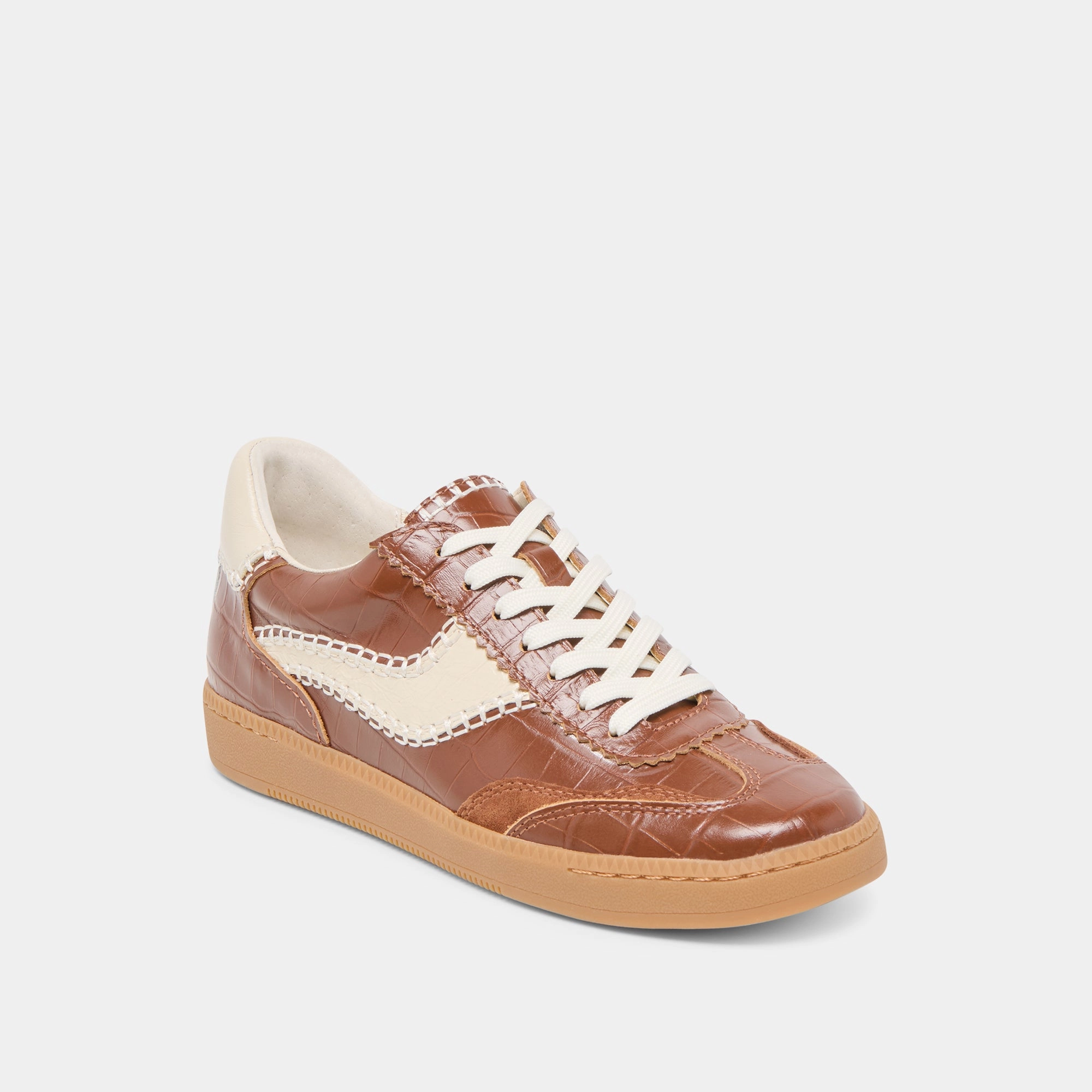 Warm Season NOTICE STITCH  SNEAKERS COGNAC CROCO EMBOSSED LEATHER