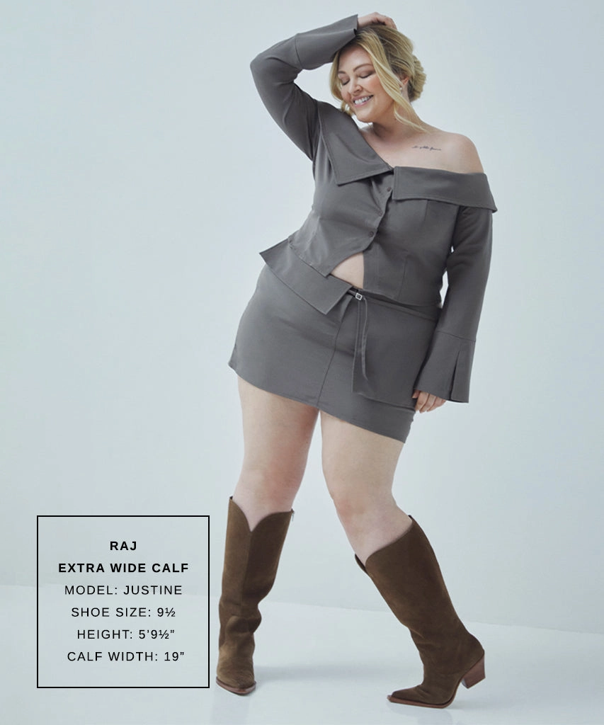 RAJ EXTRA WIDE CALF BOOTS BROWN SUEDE Shock absorption tech Toe Protection