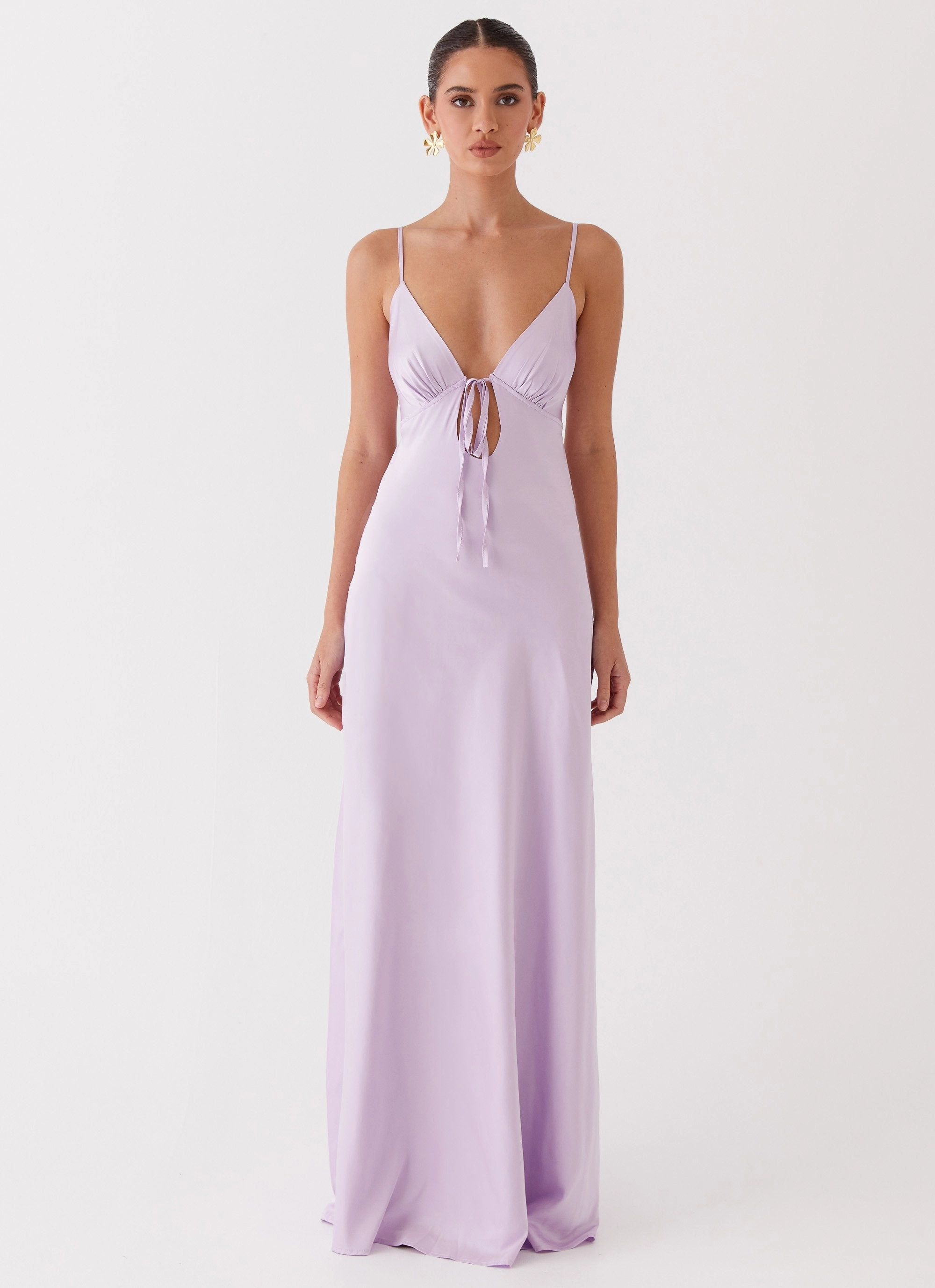 Gentle Look Peace View Flora Satin Maxi Dress - Lilac