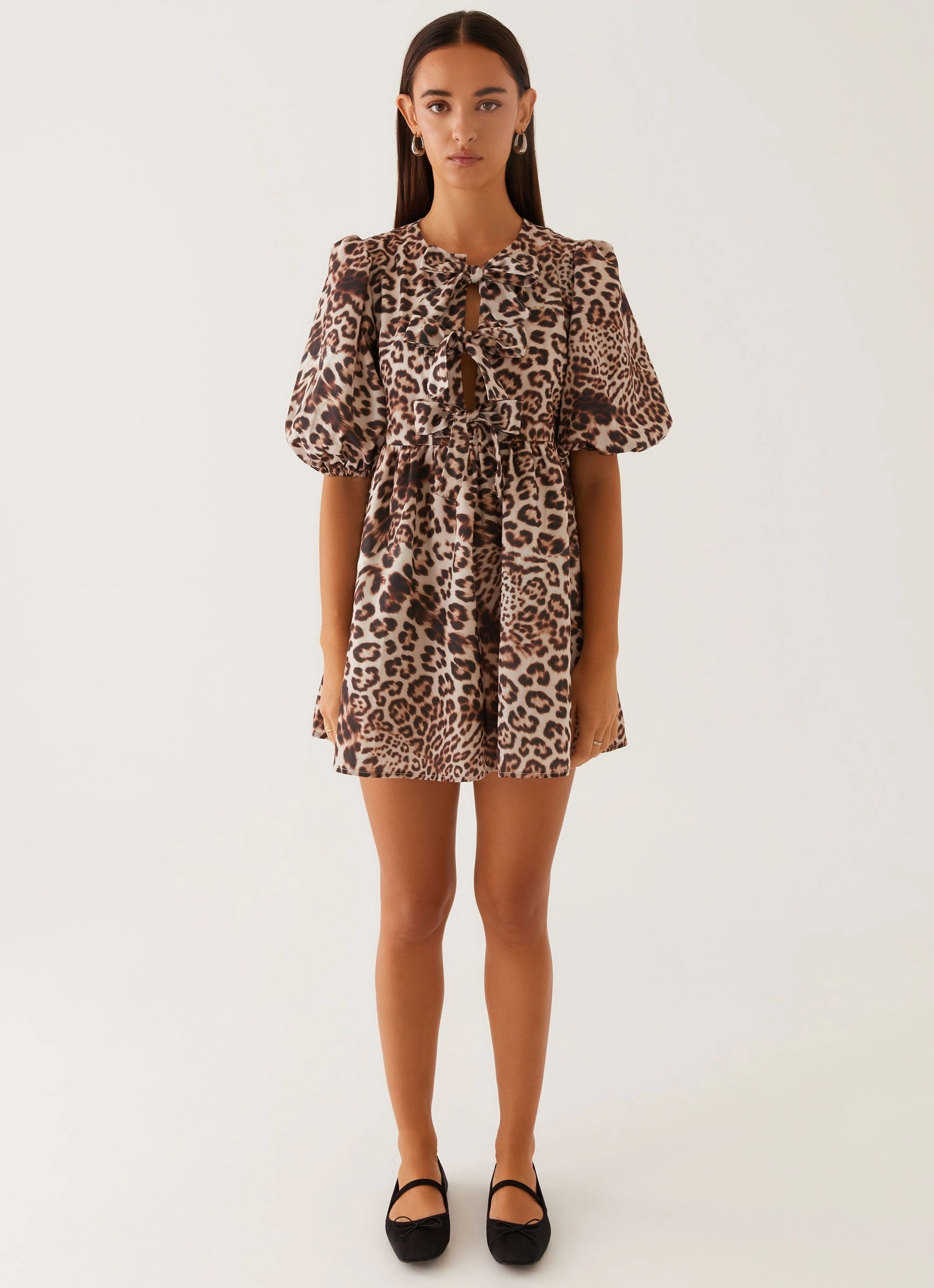 Western Wind Tie Mini Dress - Leopard Compact Fit