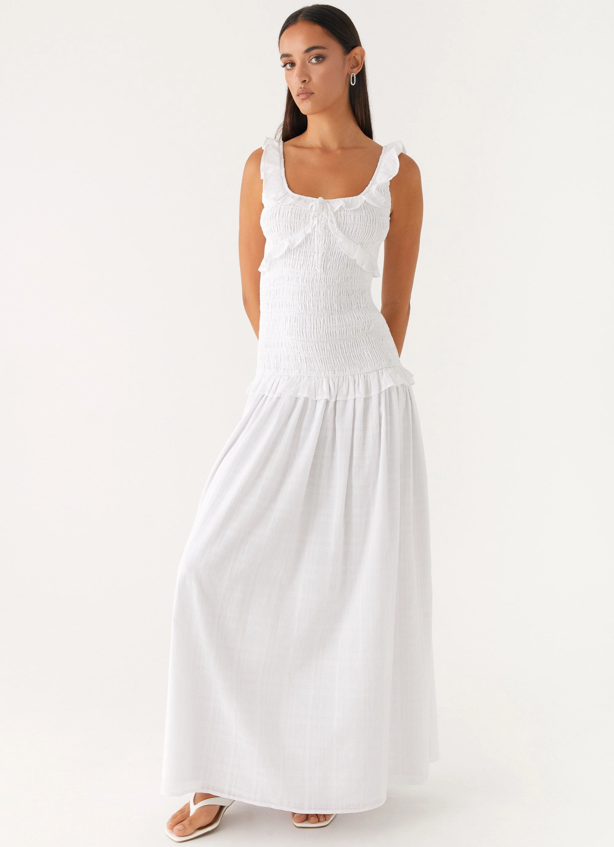 Westlyn Shirred Maxi Dress - White Trend Focused