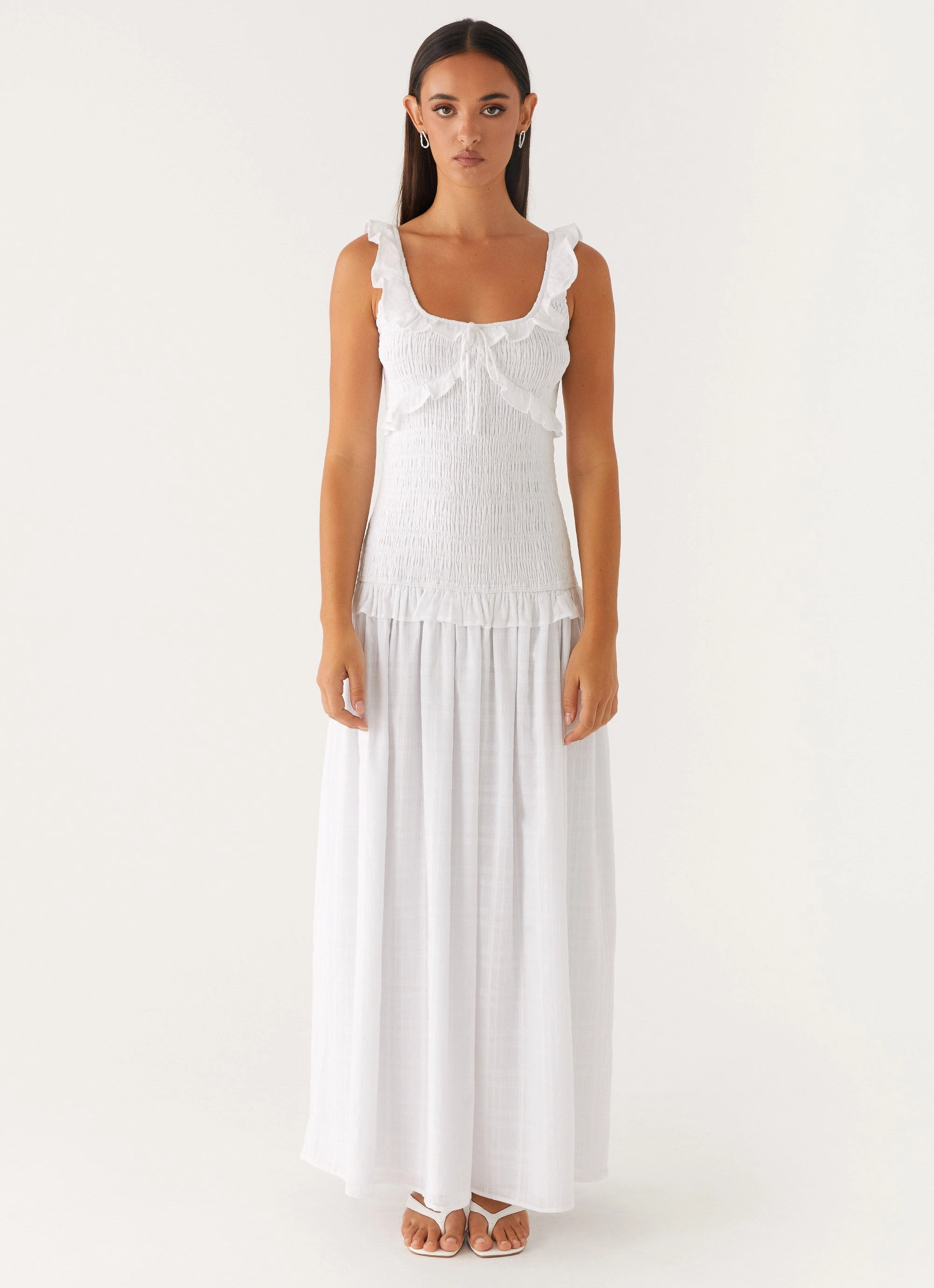 Formal Aura Multi Season Westlyn Shirred Maxi Dress - White