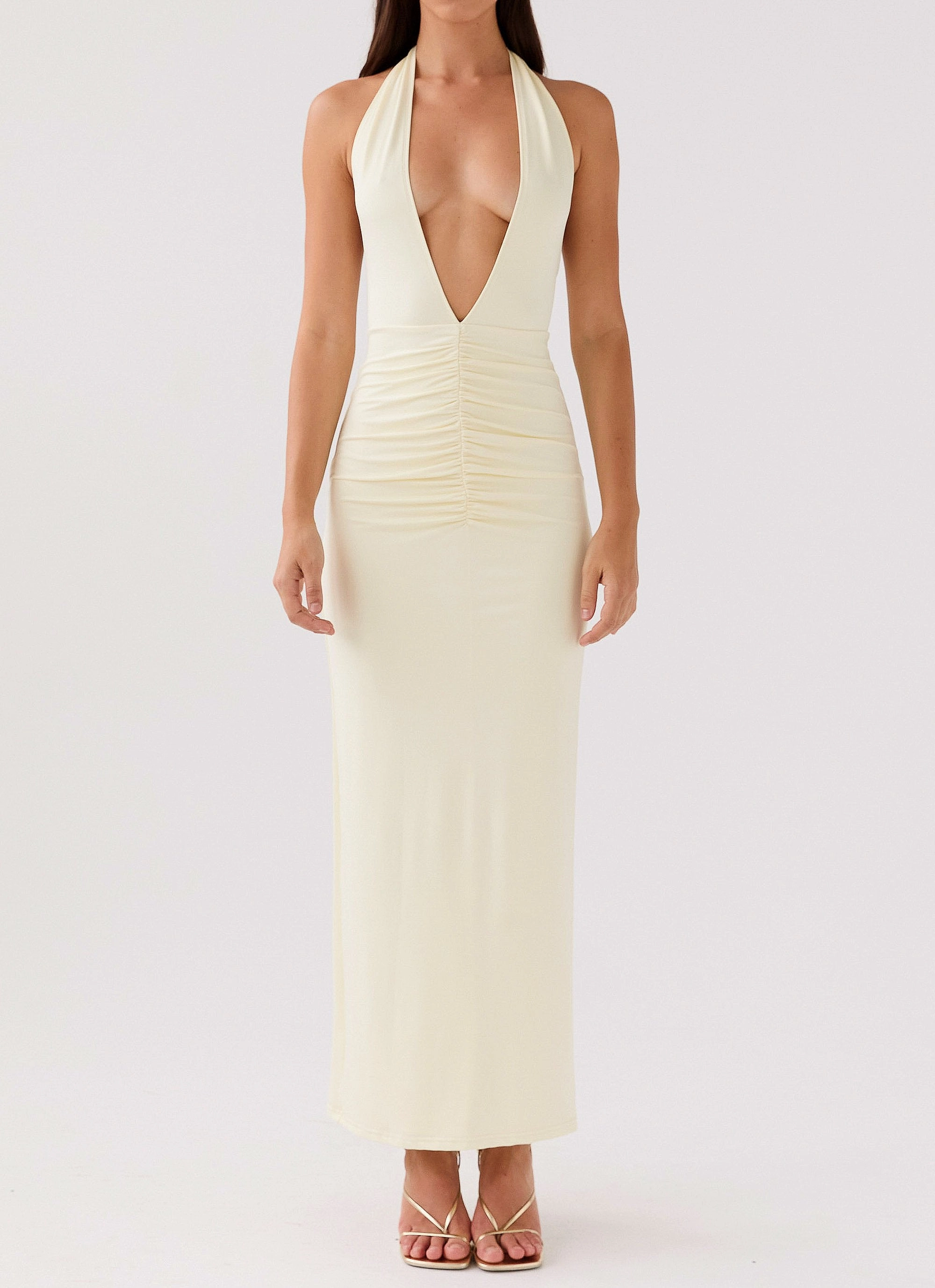 Sage Detail Whisked Away Halterneck Maxi Dress - Canary