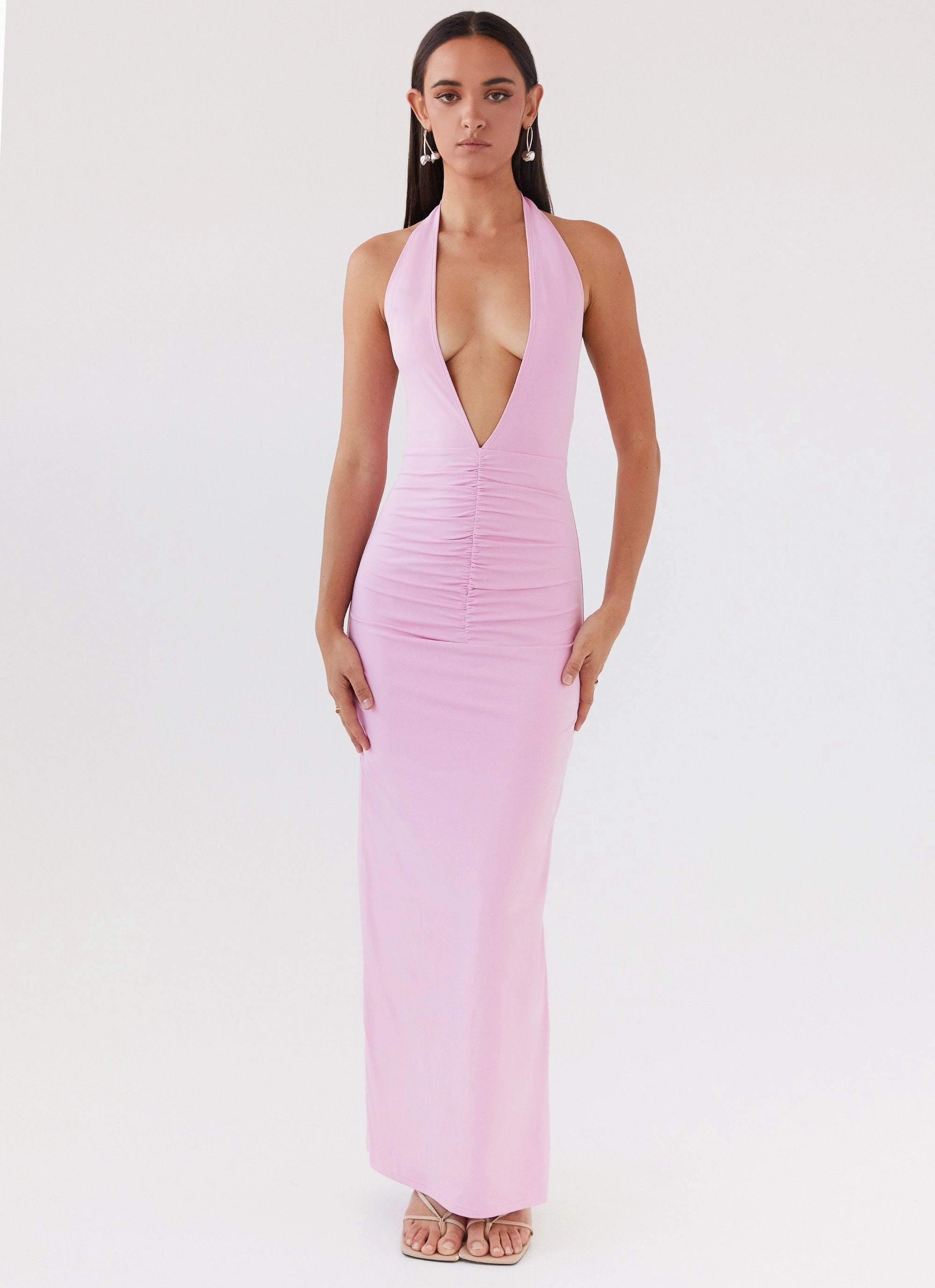 Beaded-Edge Flattering Shape Design Whisked Away Halterneck Maxi Dress - Pink