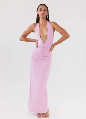Satin Touch Whisked Away Halterneck Maxi Dress - Pink