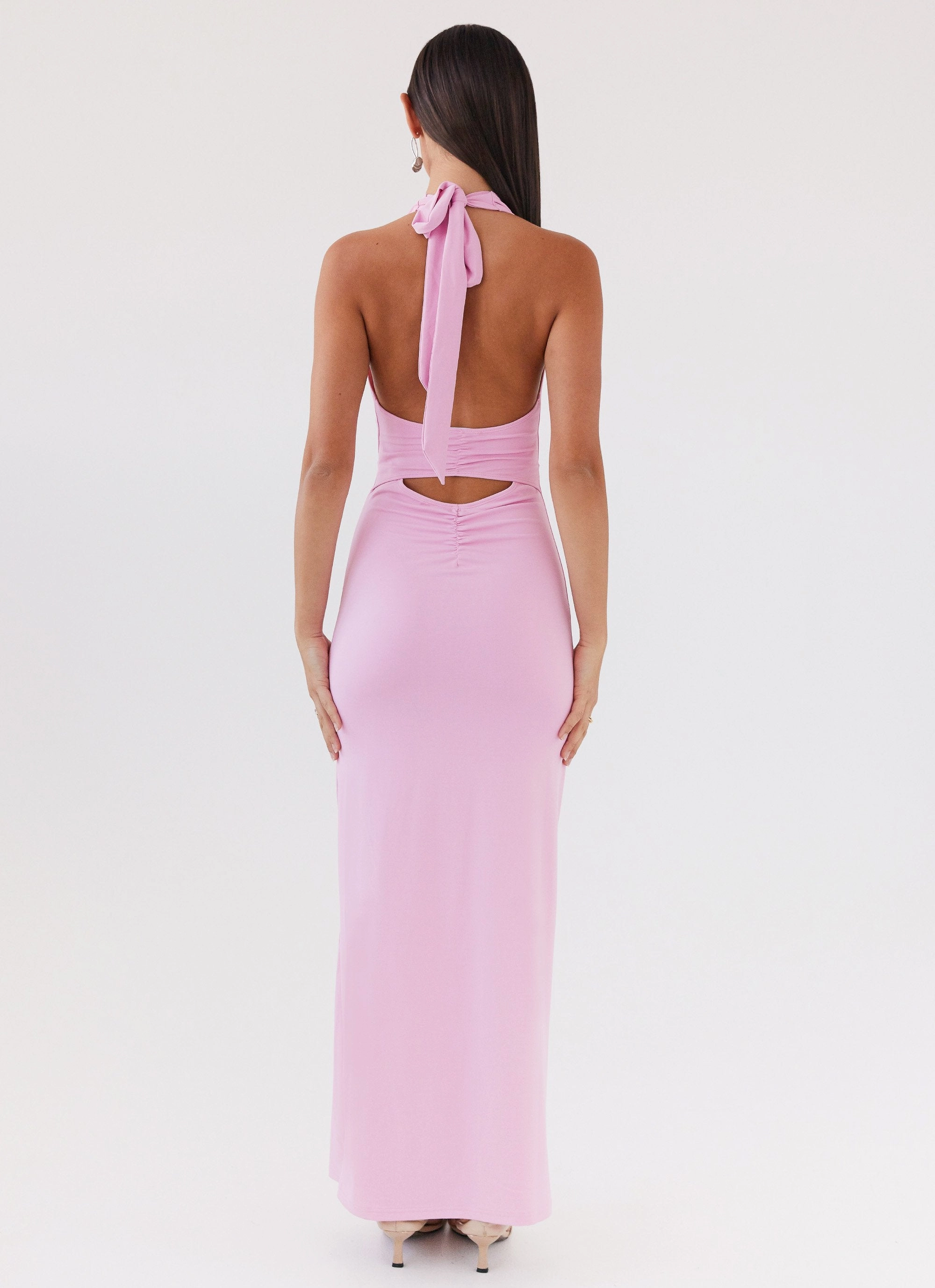 Formal Occasion Texture Softness Whisked Away Halterneck Maxi Dress - Pink
