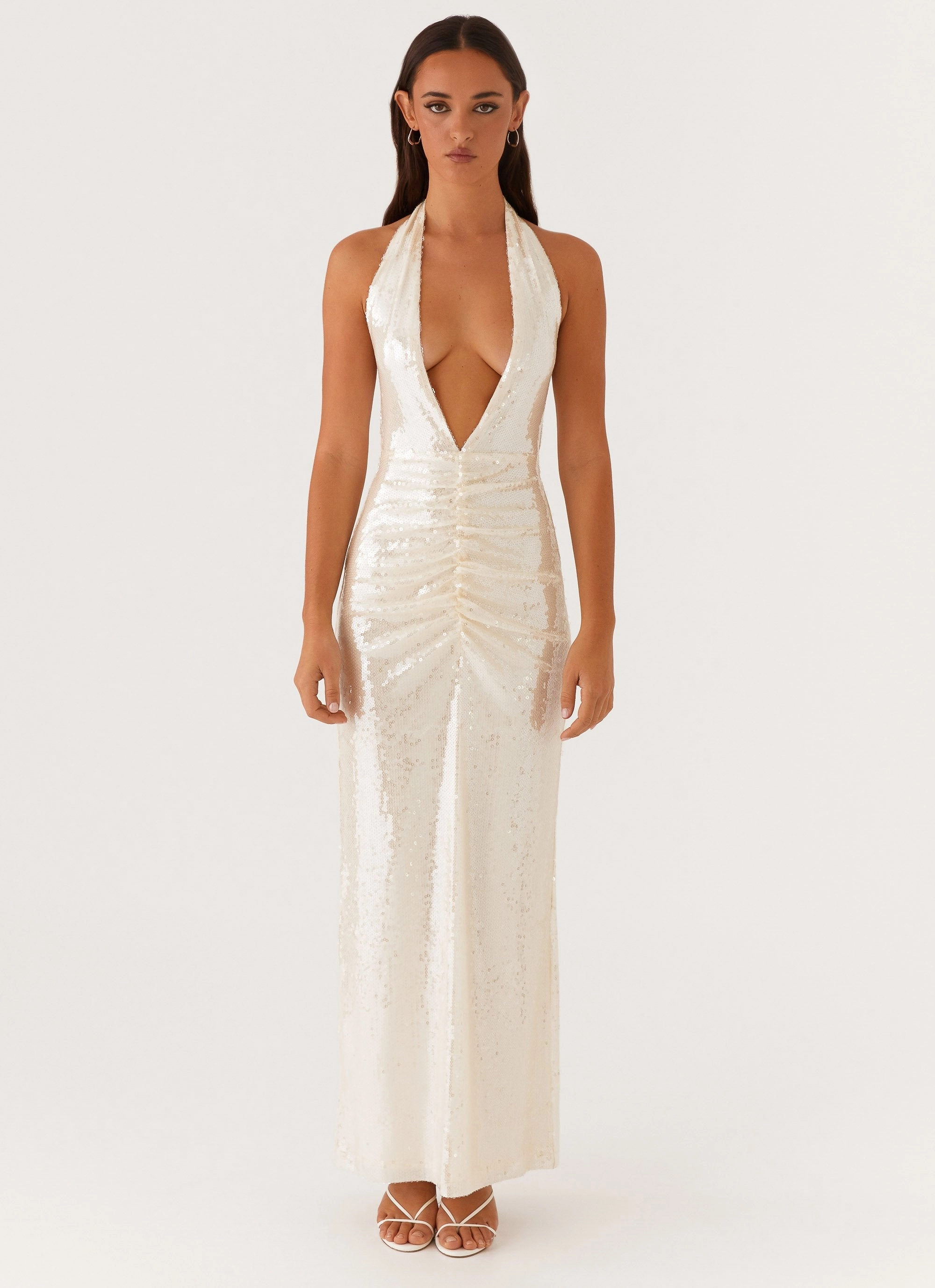 Whisked Away Halterneck Maxi Dress - White Minimal Mood Fit Easy