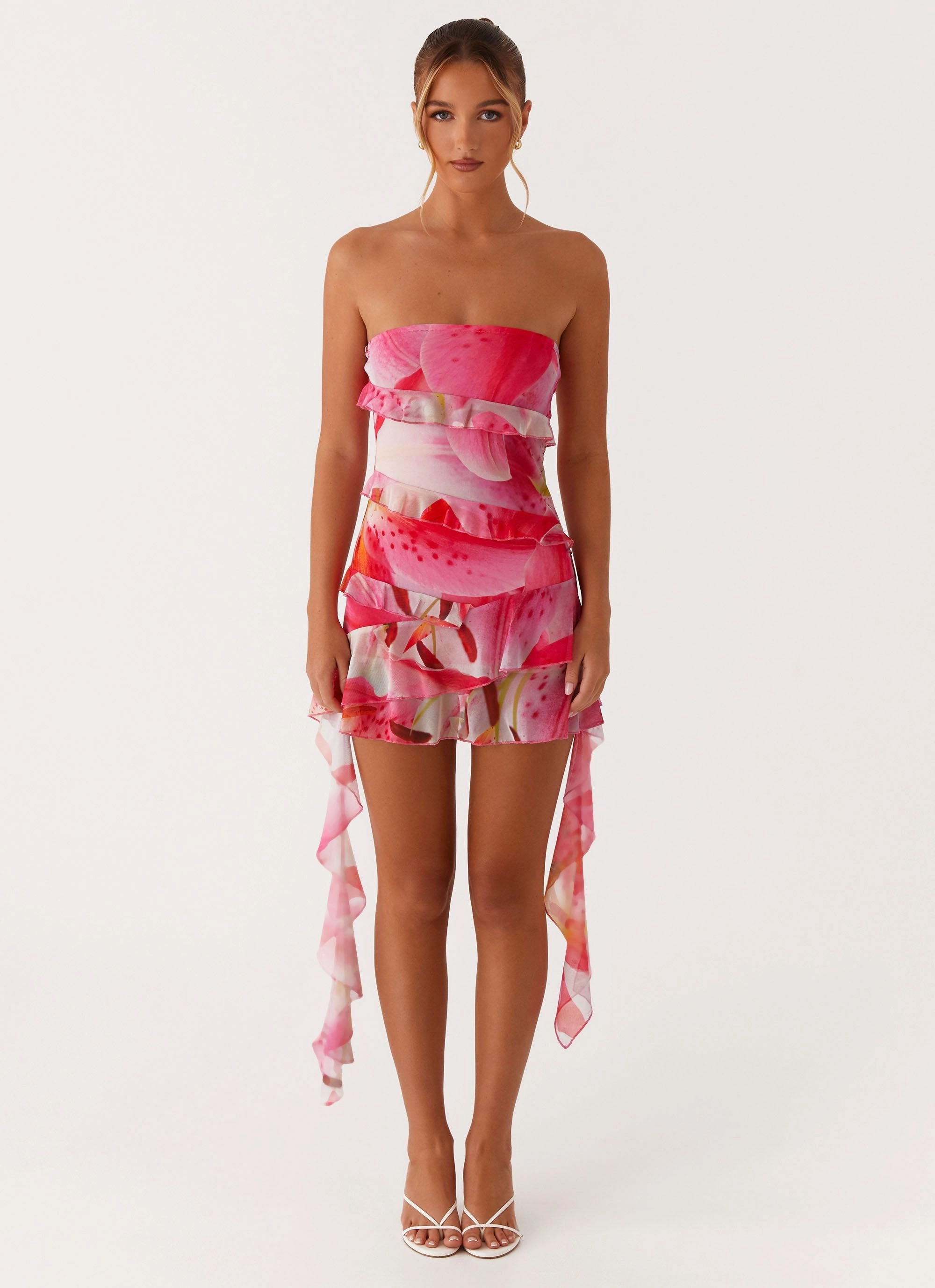 Emerging-Brand Macey Mini Dress - White Pink Lilly