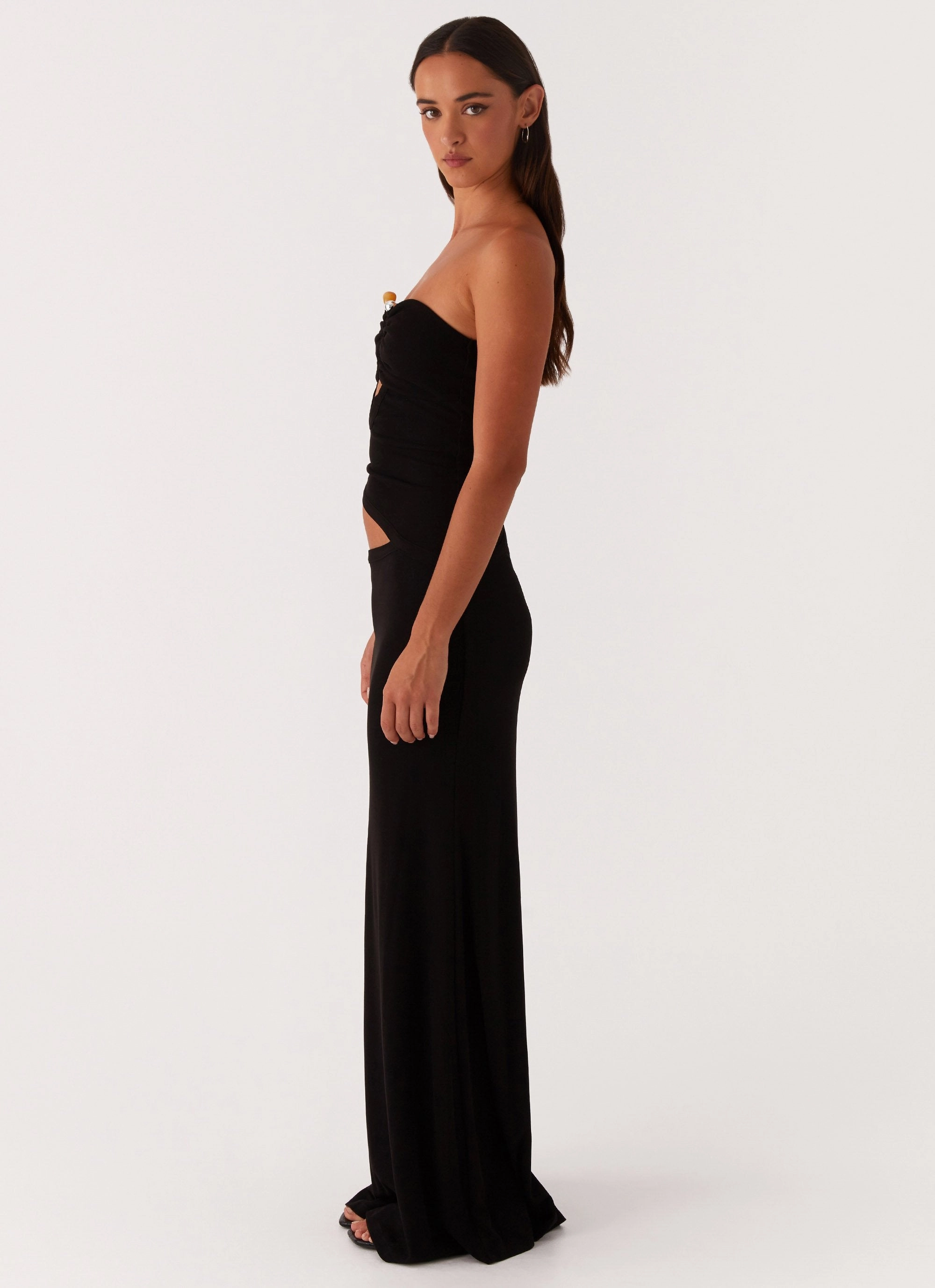 Wrap-Style Wild Roses Maxi Dress - Black