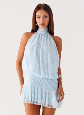 Clean Comfort Willow Lace Mini Dress - Blue