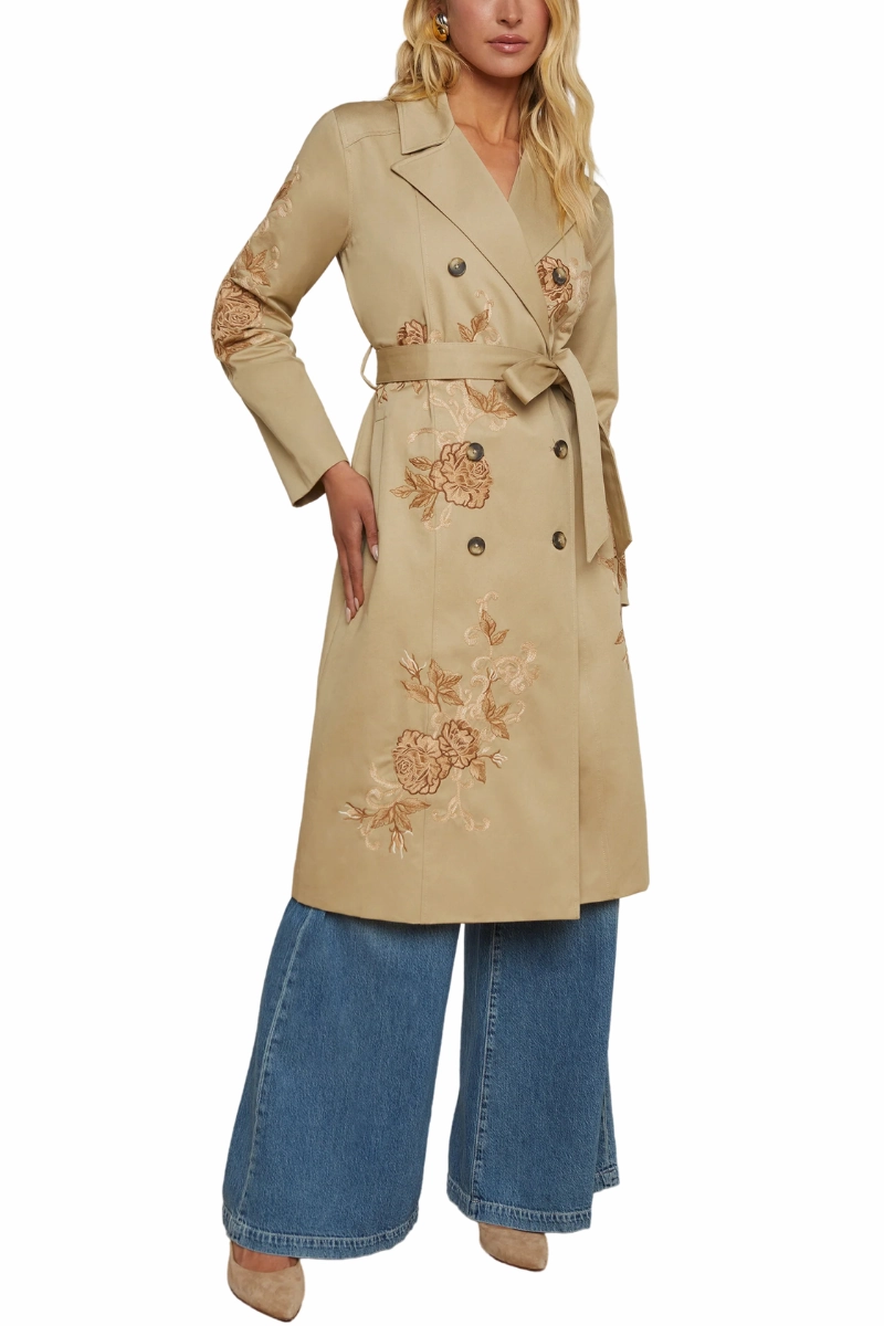Venus Embroidered Trench Coat Thermal Regulating Hoodie Expandable Side Gussets