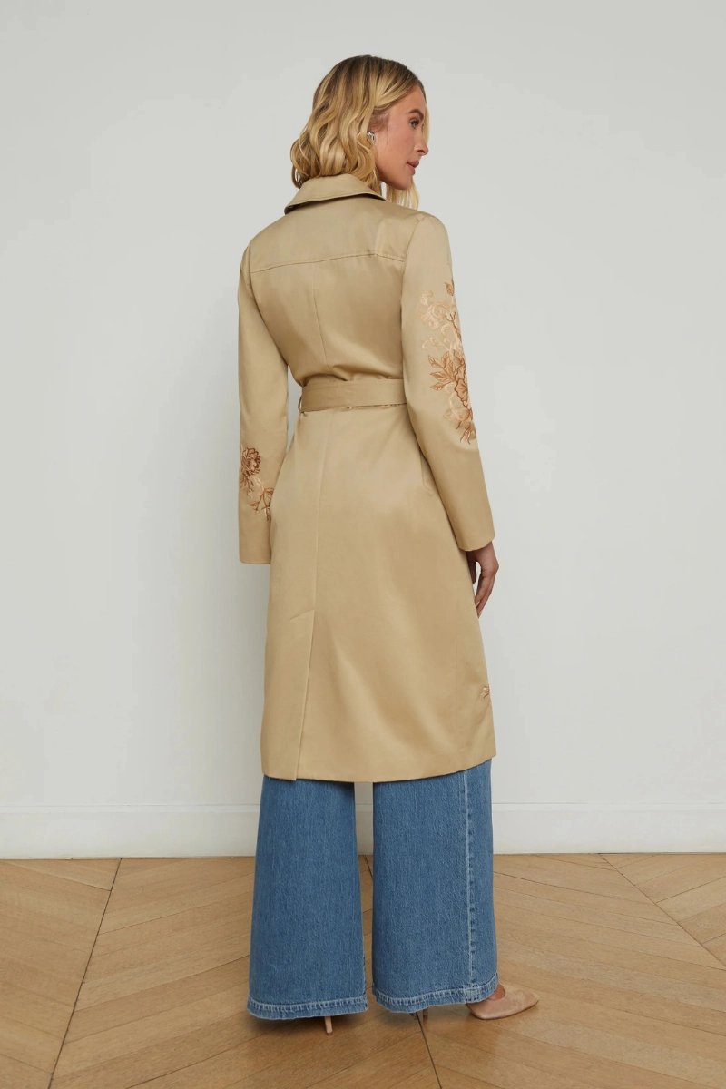 Elasticated Waistband Adjustable drawstring Venus Embroidered Trench Coat