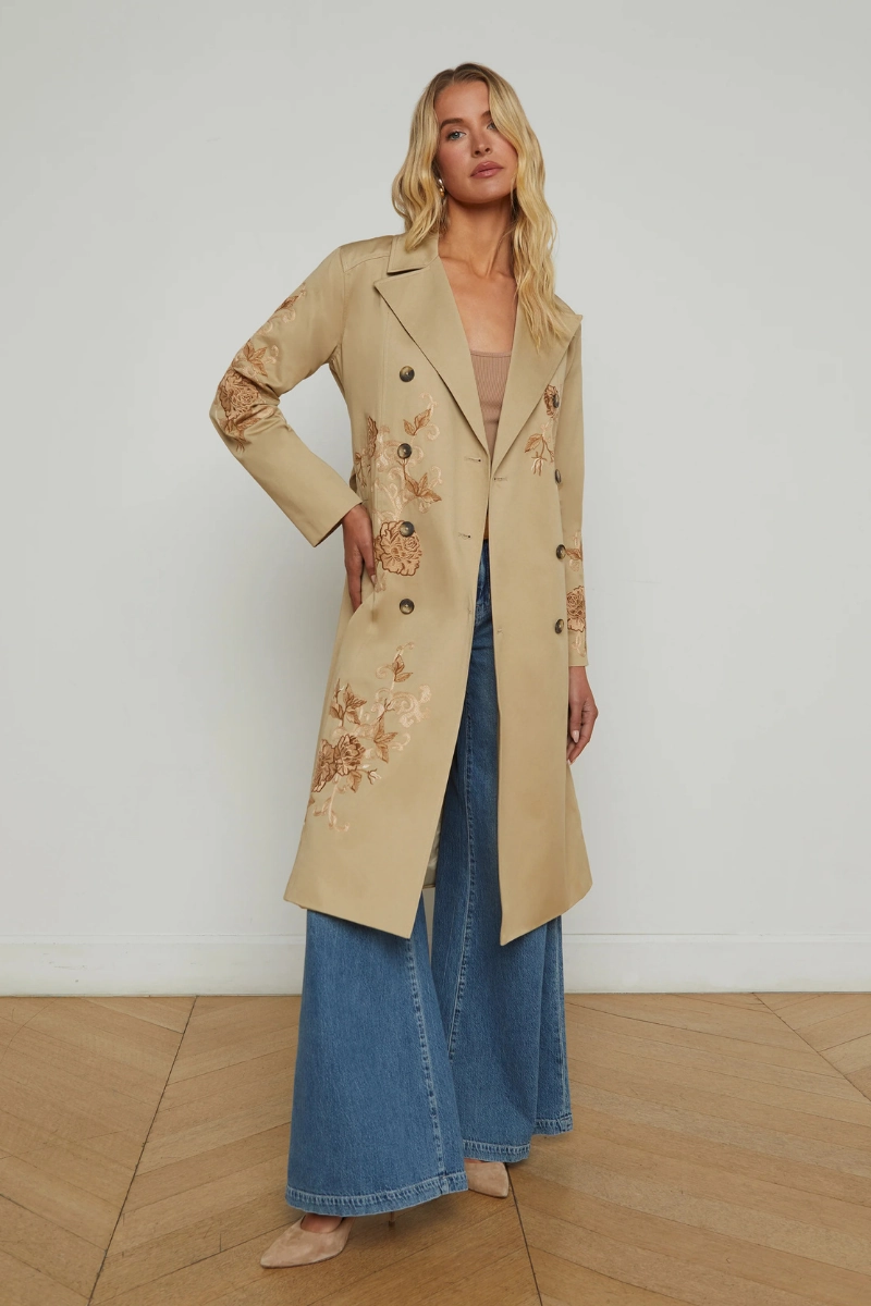 Lightweight Comfort StretchFit Silhouette Venus Embroidered Trench Coat