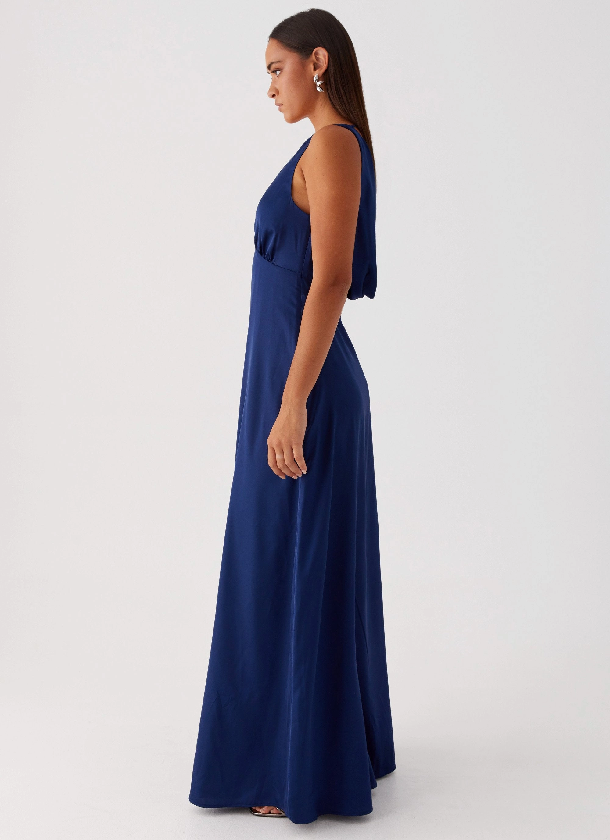 Matte-finish Winnie Cowl Back Maxi Dress - Navy