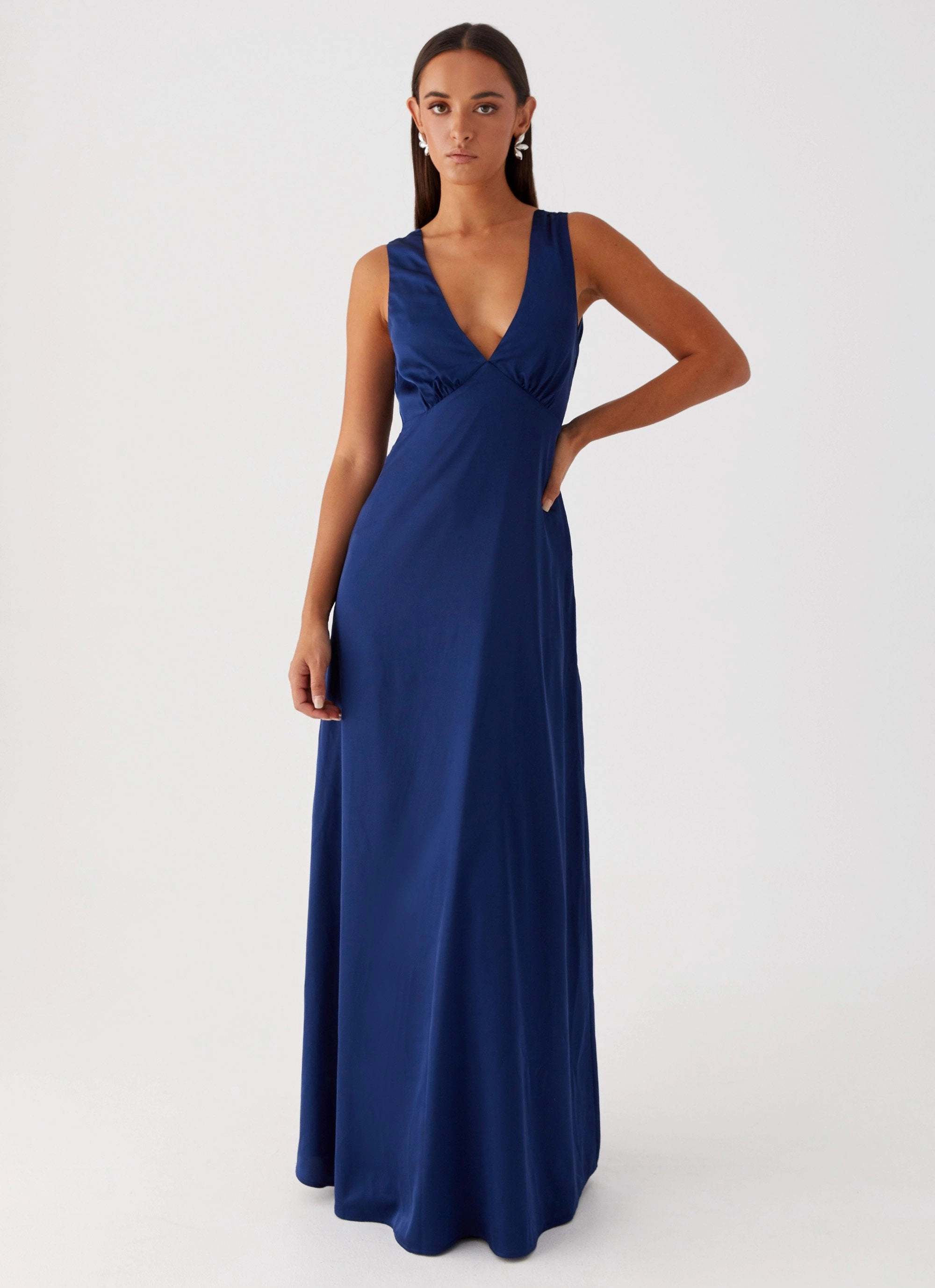Winnie Cowl Back Maxi Dress - Navy FoldablePackaging Tiered Skirt