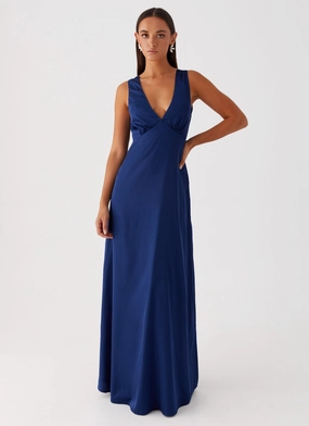 Winnie Cowl Back Maxi Dress - Navy FoldablePackaging Tiered Skirt
