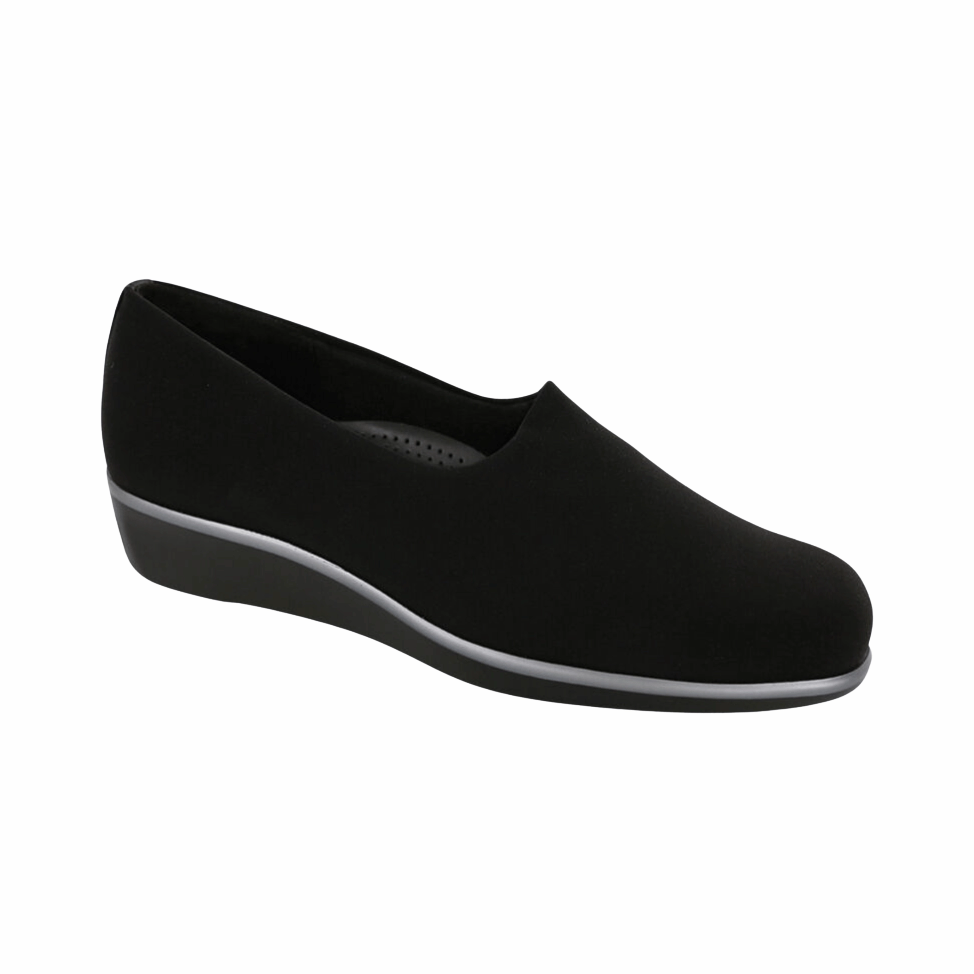 Women's Bliss Slip-On Wedge - Black (Regular Width) suede upper Seamless Interior