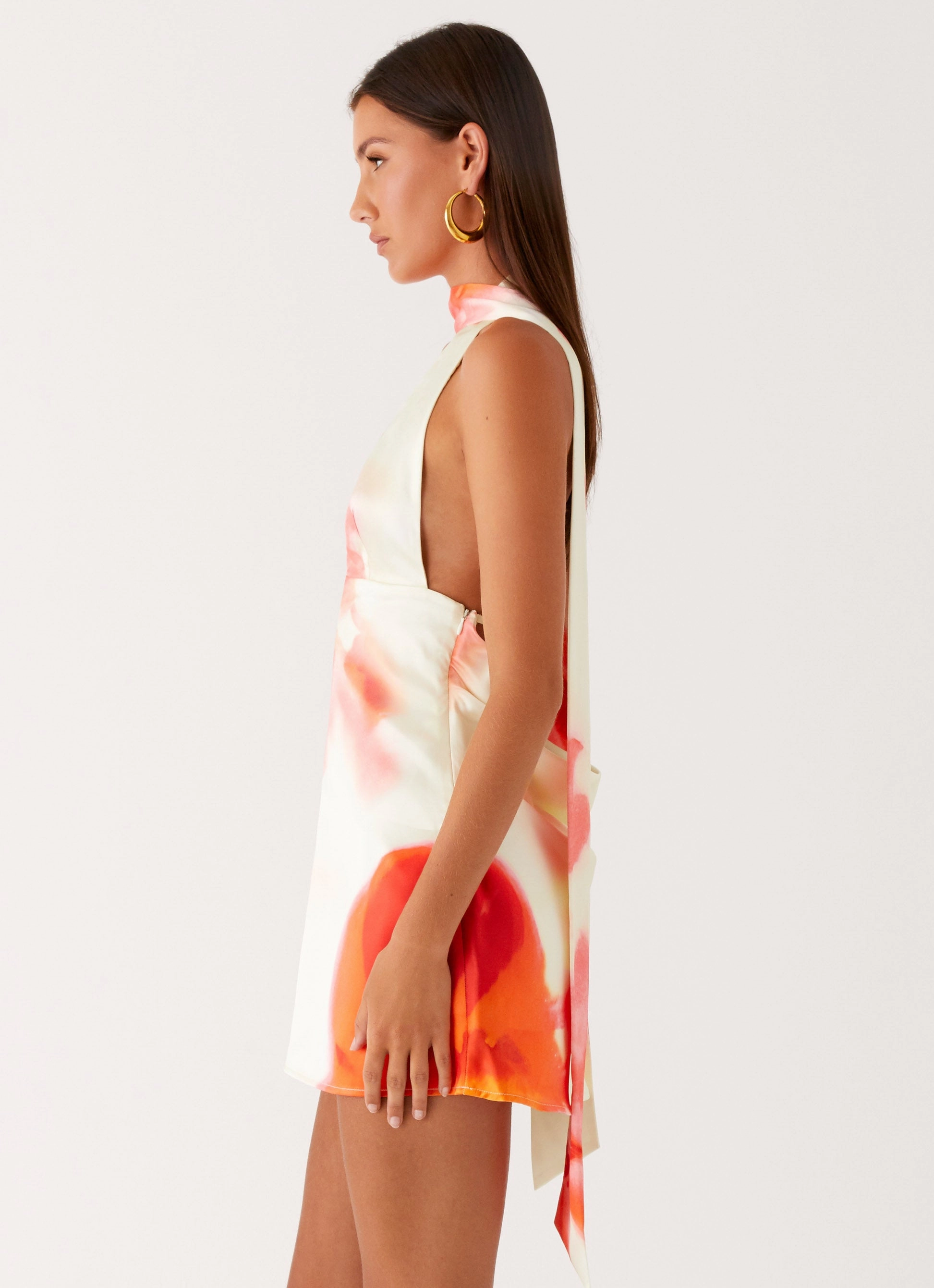 Alicia Satin Halter Mini Dress - Mimosa Blossom Soft and Light