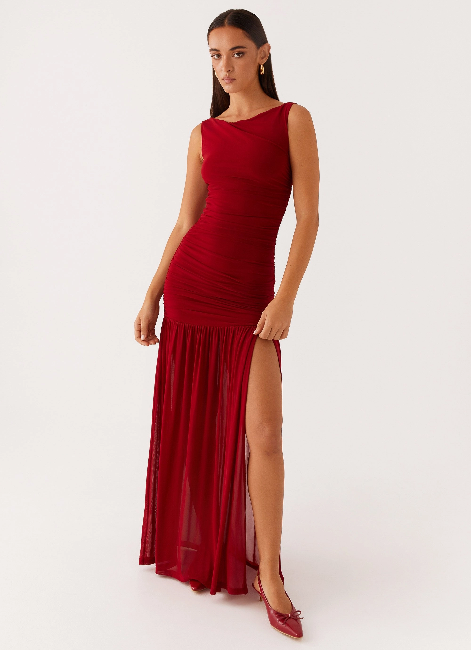 Manon Maxi Dress - Red Ruffle Hem Smart Blend