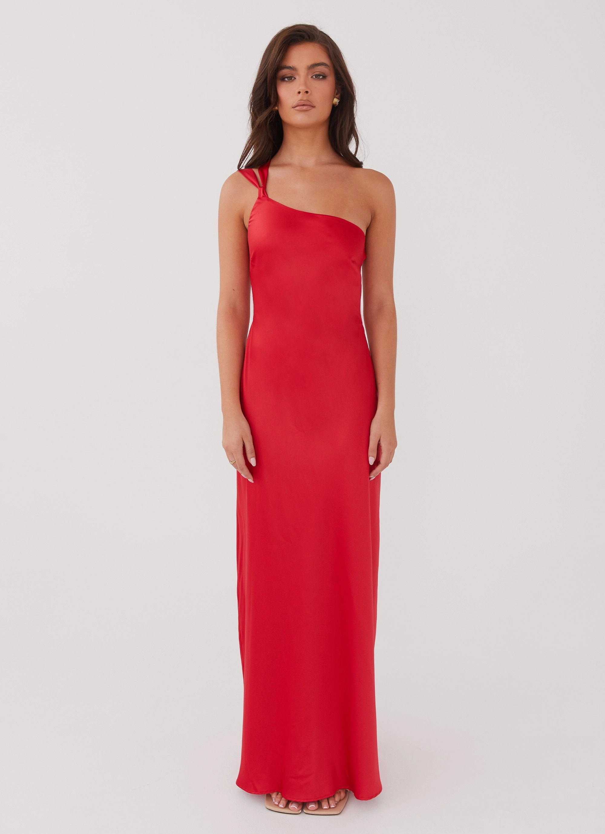 Lounge Moment Flawless Construction Delancy One Shoulder Maxi Dress - Rouge Red