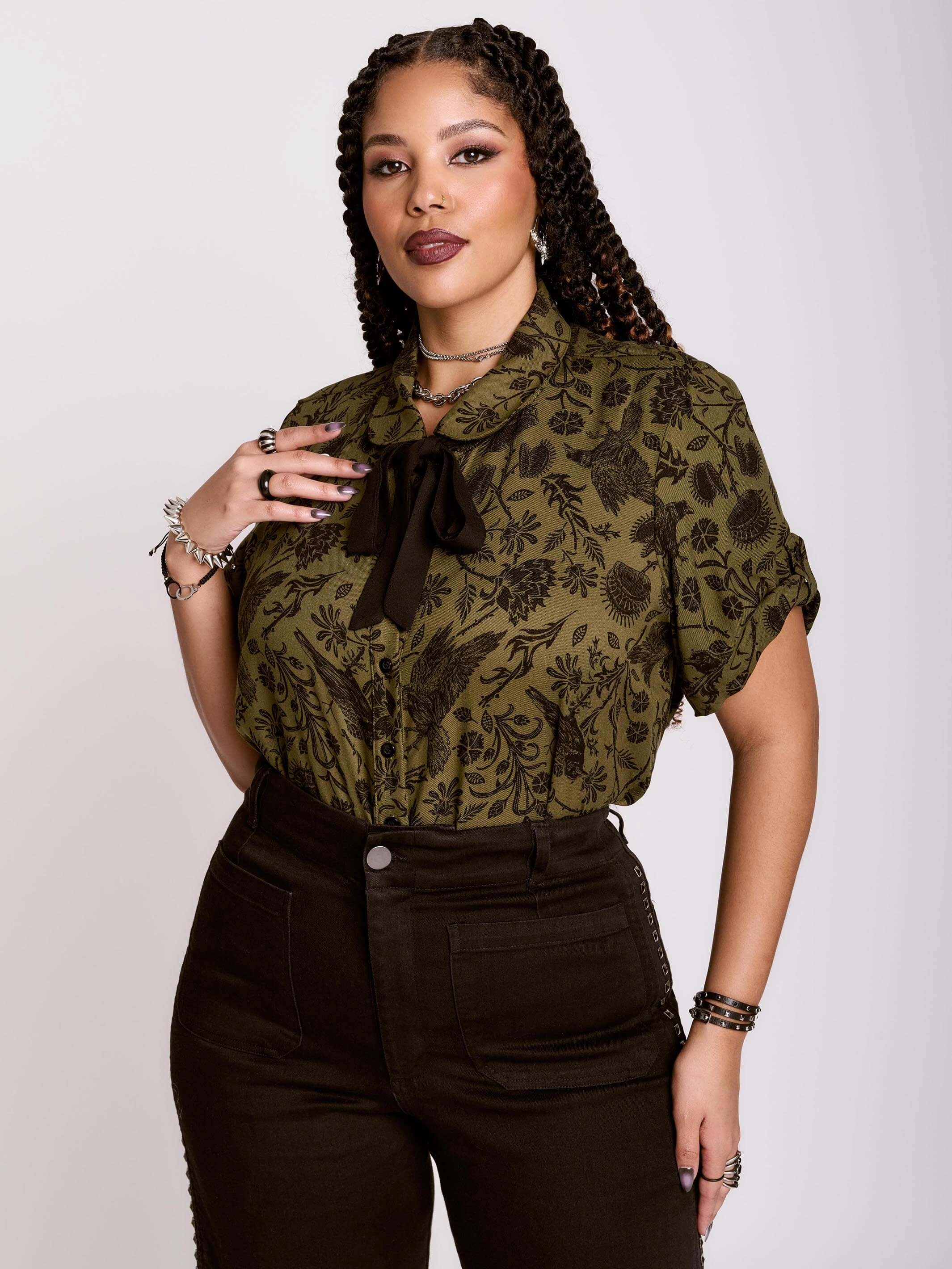 NonRestrictive Cut Athletic Comfort Wear Raven Brocade Academia Shirt