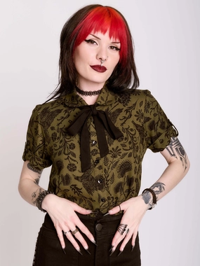 Minimal Style Trend Raven Brocade Academia Shirt