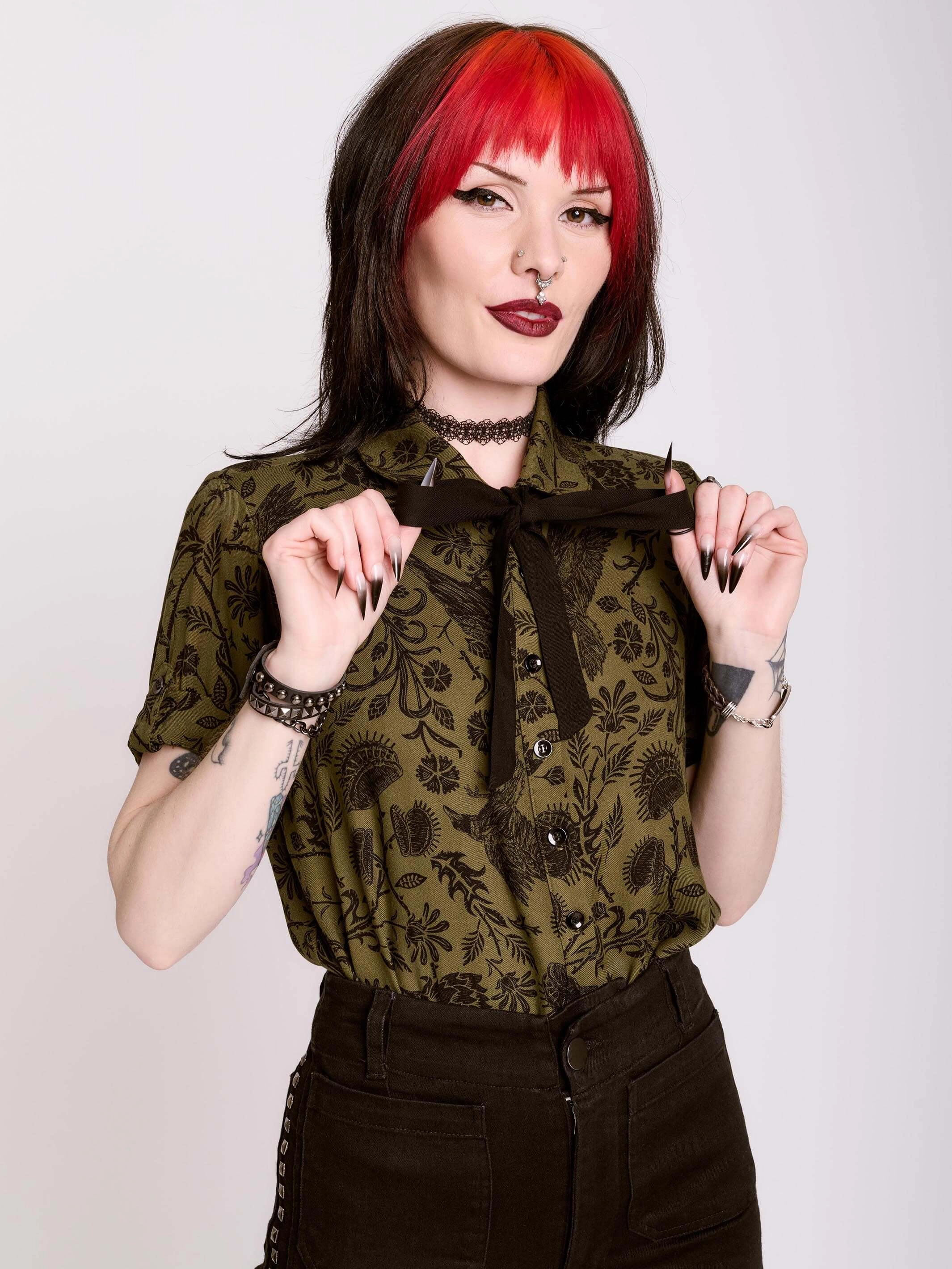 Raven Brocade Academia Shirt Layered Neckline
