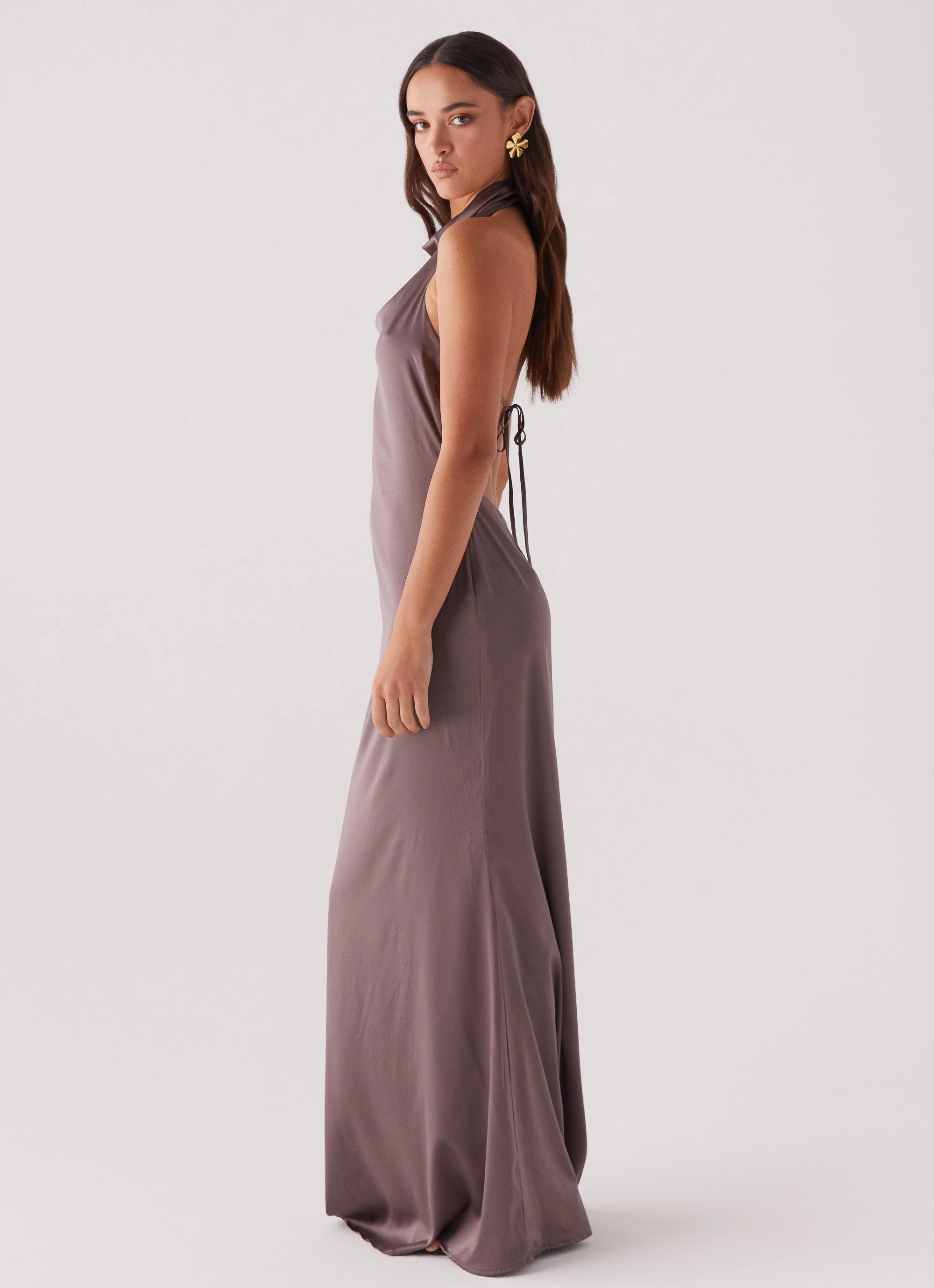 Wynn Satin Maxi Dress - Chocolate Flare Hem