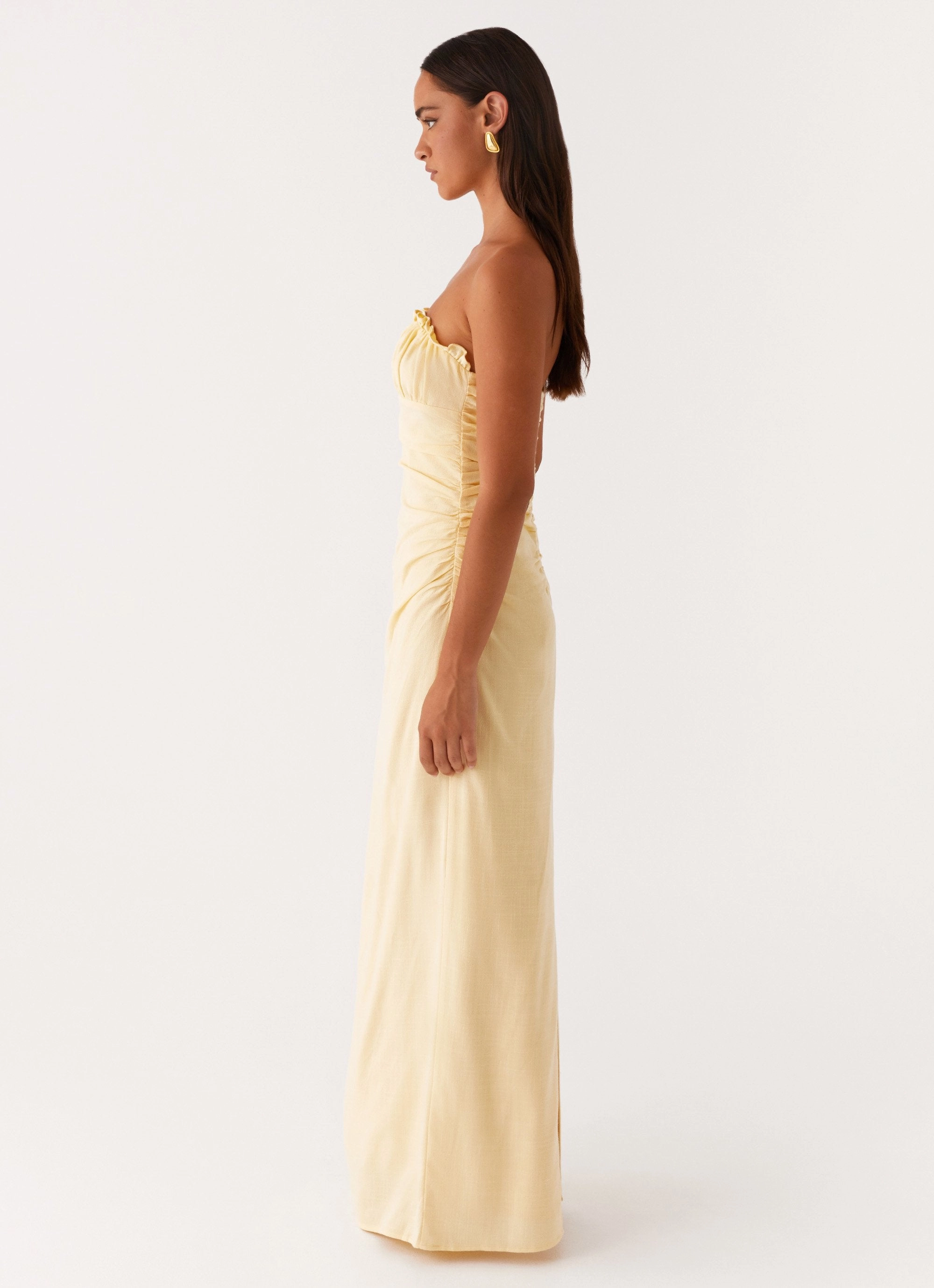 Timeless Look Side Ruching Xena Gathered Maxi Dress - Yellow