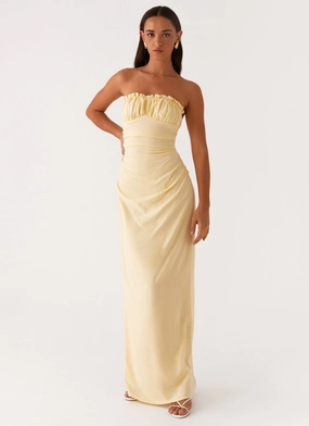 Versatile and Comfortable Earth-Tone Xena Gathered Maxi Dress - Yellow