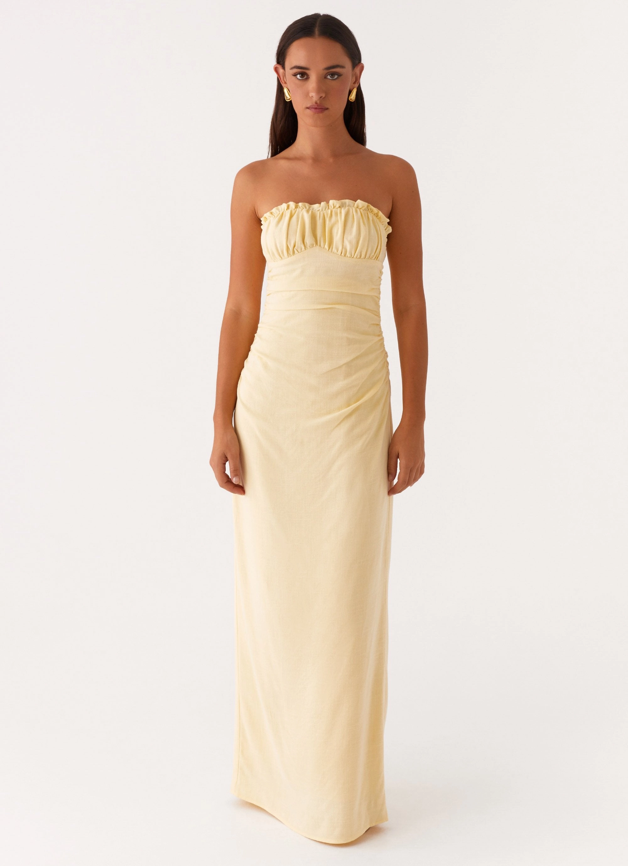 Xena Gathered Maxi Dress - Yellow Luxe Fit