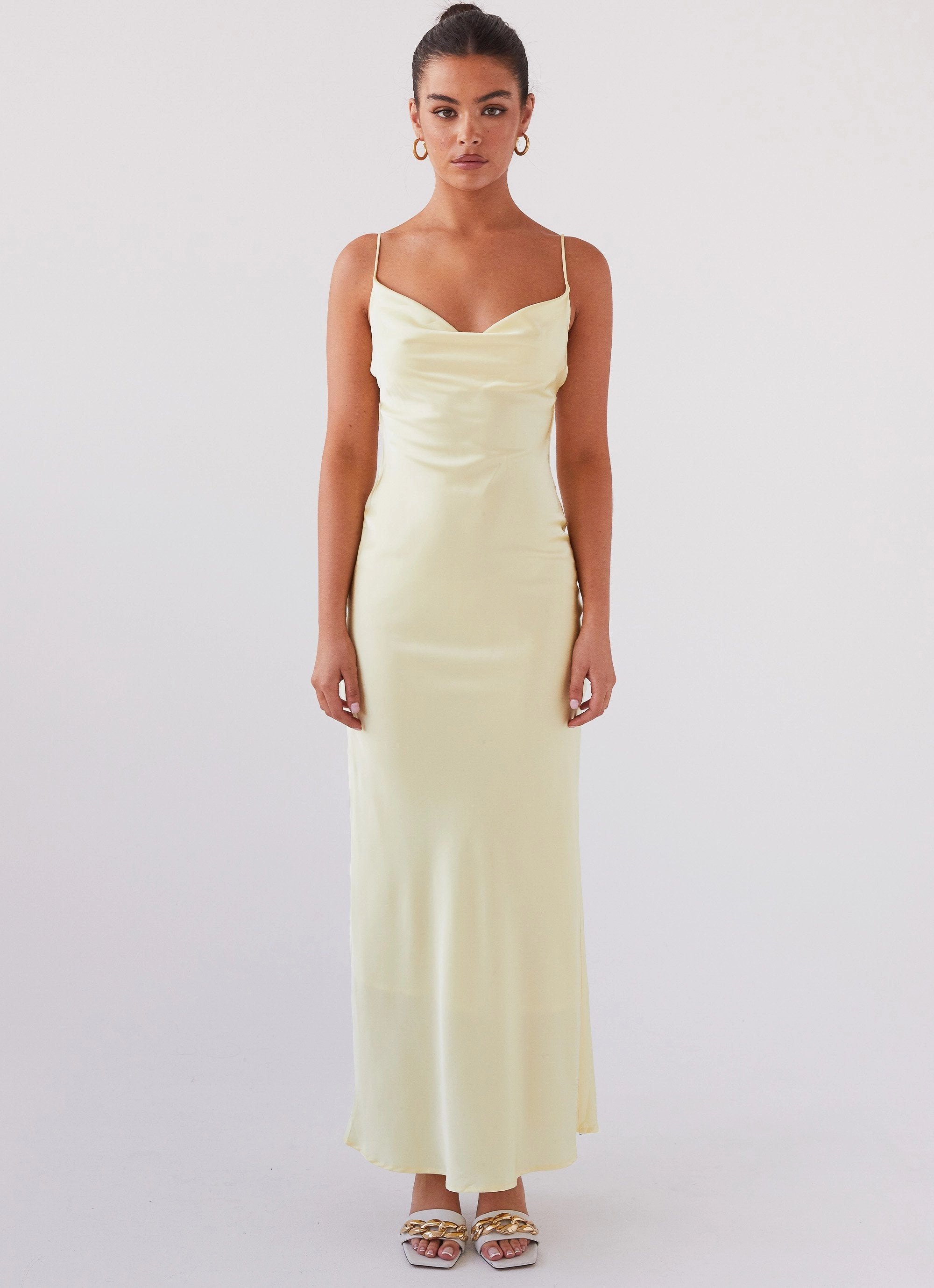 Premium Look Light Fabrication Joanna Satin Maxi Dress - Lemon