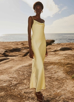 Joanna Satin Maxi Dress - Lemon Travel Ready