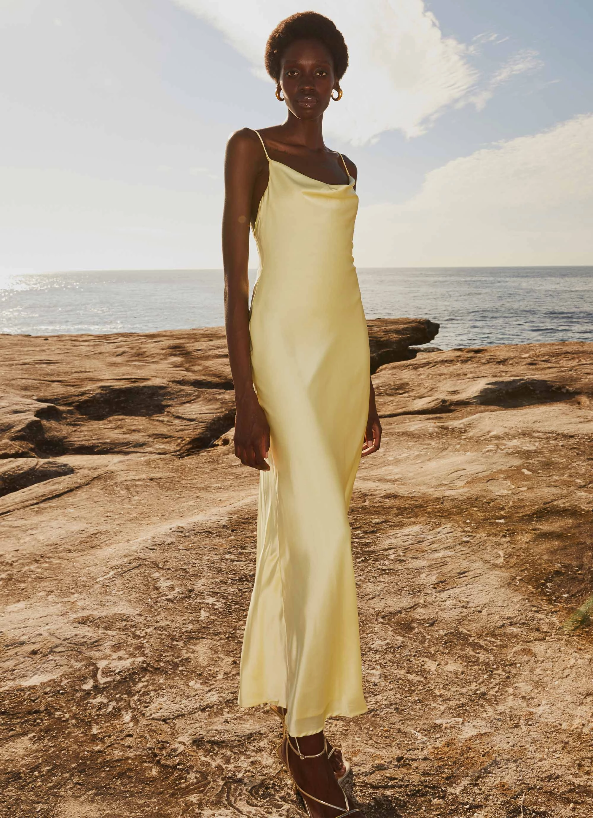Joanna Satin Maxi Dress - Lemon Travel Ready