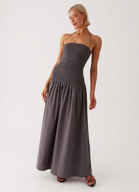 Zahra Maxi Dress - Charcoal Street Ready Chic Tailoring Waist