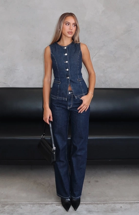 Durable Eco Friendly Zara Mid Rise Straight Leg Jeans Dark Navy