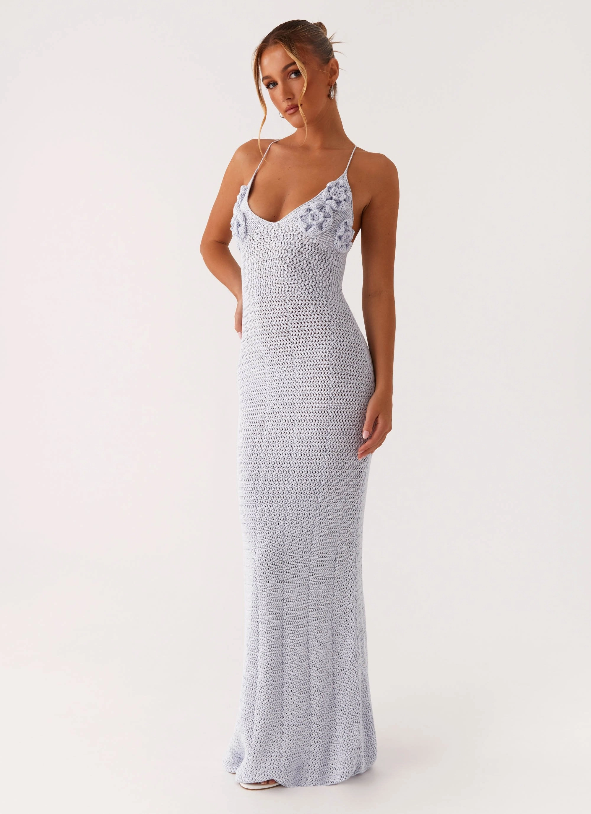 Zara Rose Crochet Maxi Dress - Blue Gift-Worthy Night Ready
