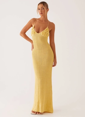 Zara Rose Crochet Maxi Dress - Yellow Work Chic