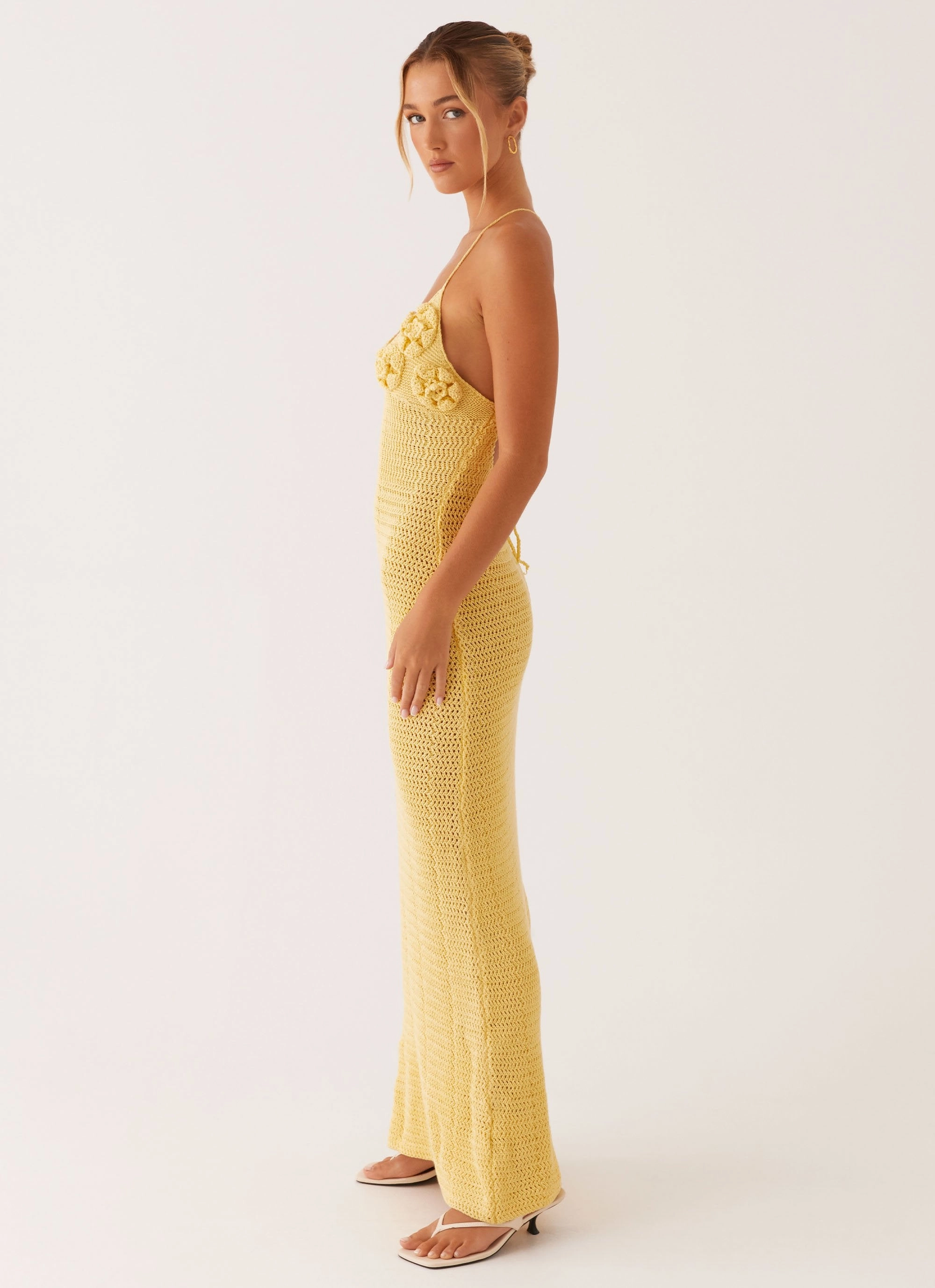 Zara Rose Crochet Maxi Dress - Yellow Cap-Sleeve All Wear
