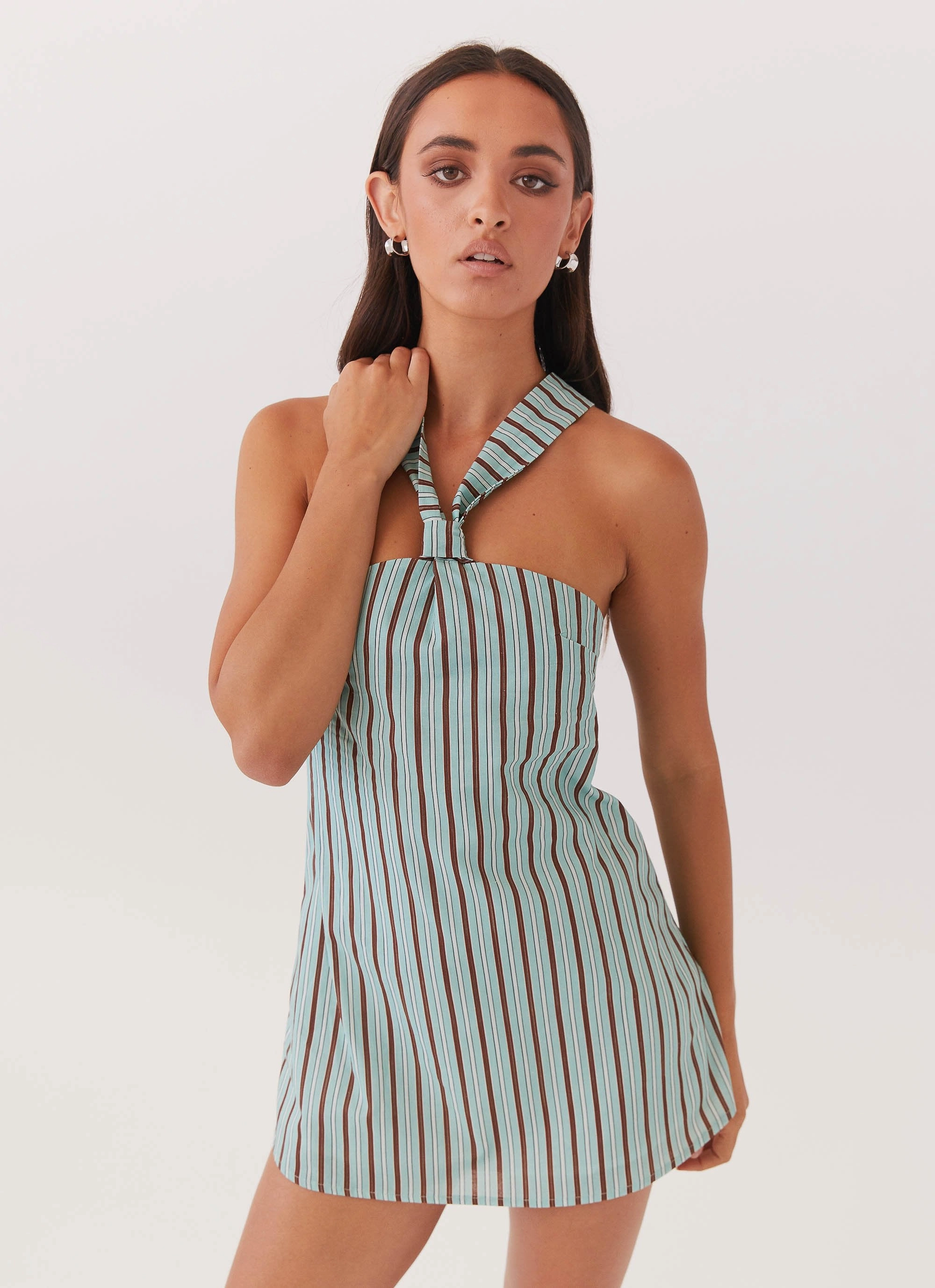 Keira Linen Mini Dress - Coastal Stripe Sophisticated Waist Fit Sophisticated cocktail dress