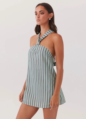 Keira Linen Mini Dress - Coastal Stripe Essential Layer
