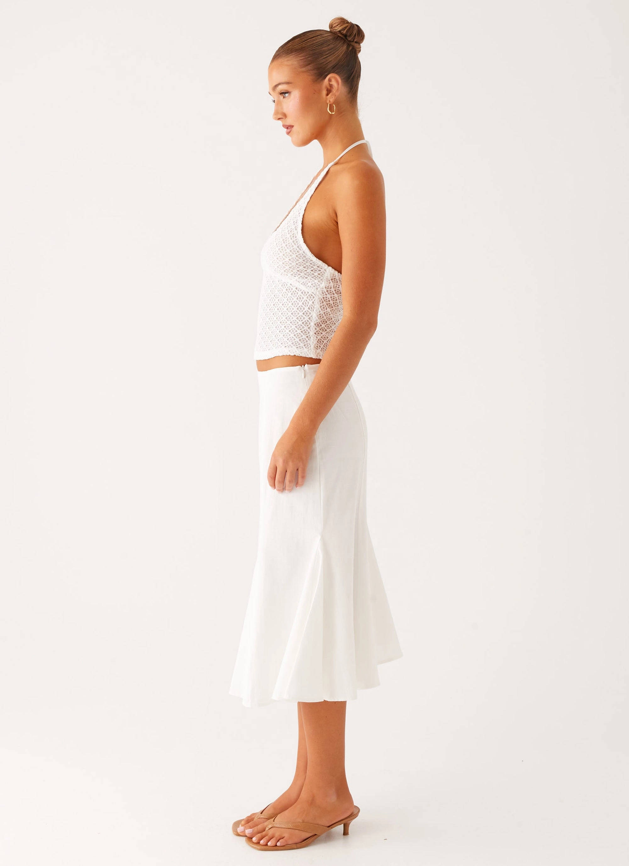 Abstract Motif Olive Midi Skirt - Ivory