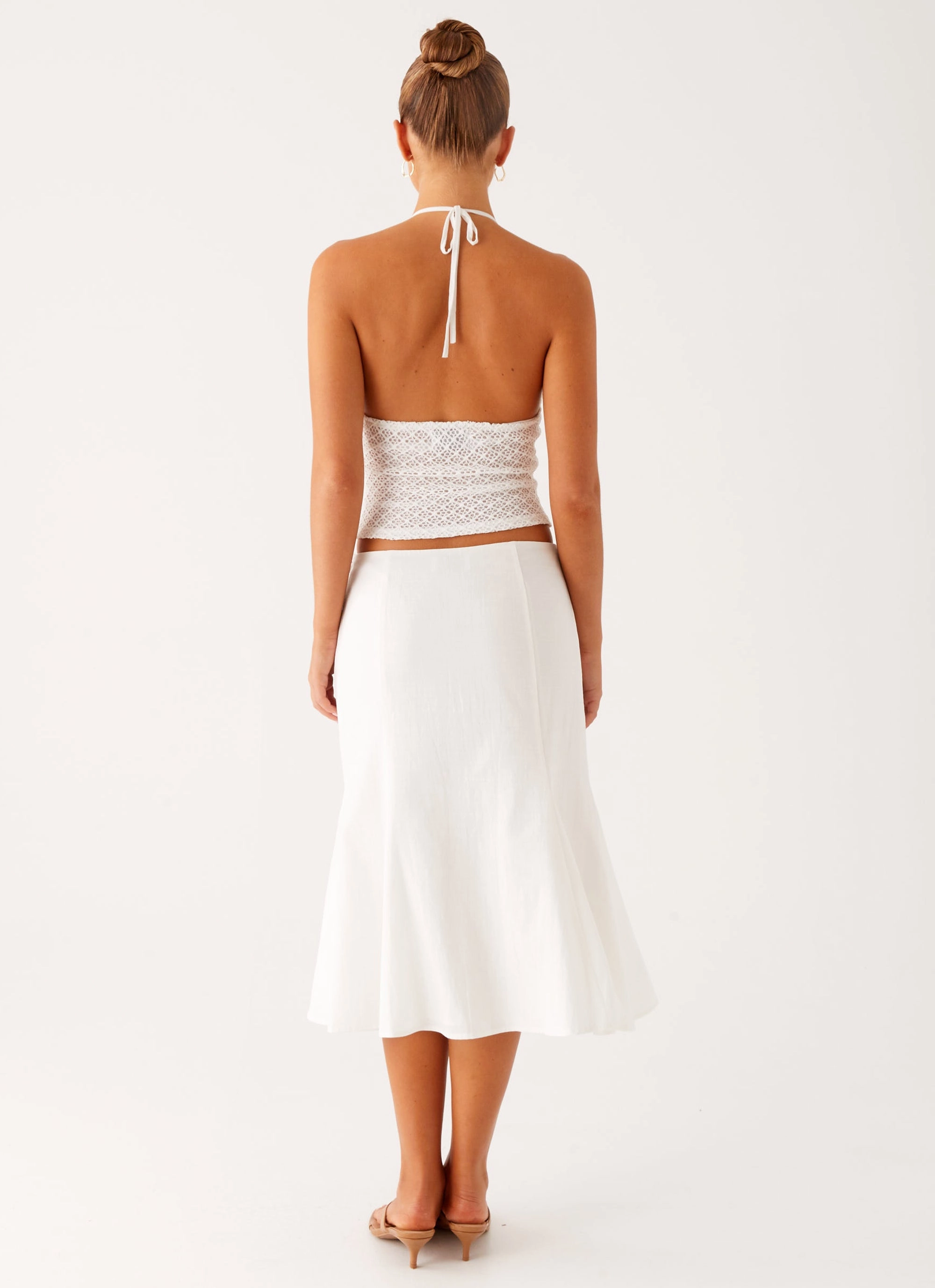 Tropical theme Built In Shorts Olive Midi Skirt - Ivory