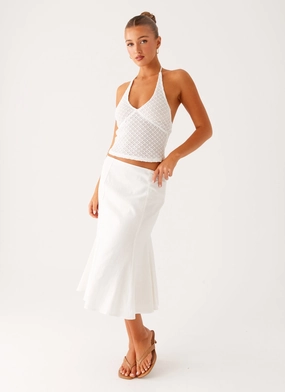 Runway Ready Olive Midi Skirt - Ivory