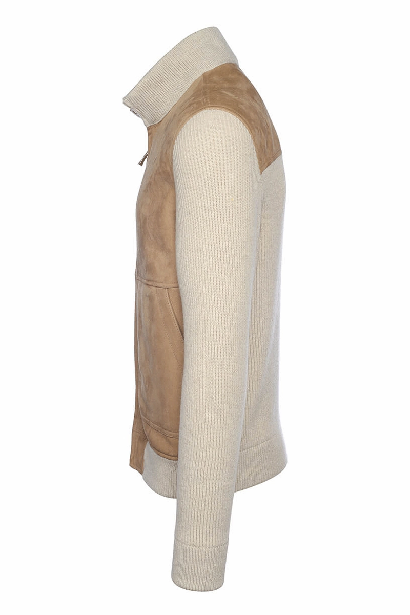 Reinforced Elbow Patches Zip Knit Bomber Jacket